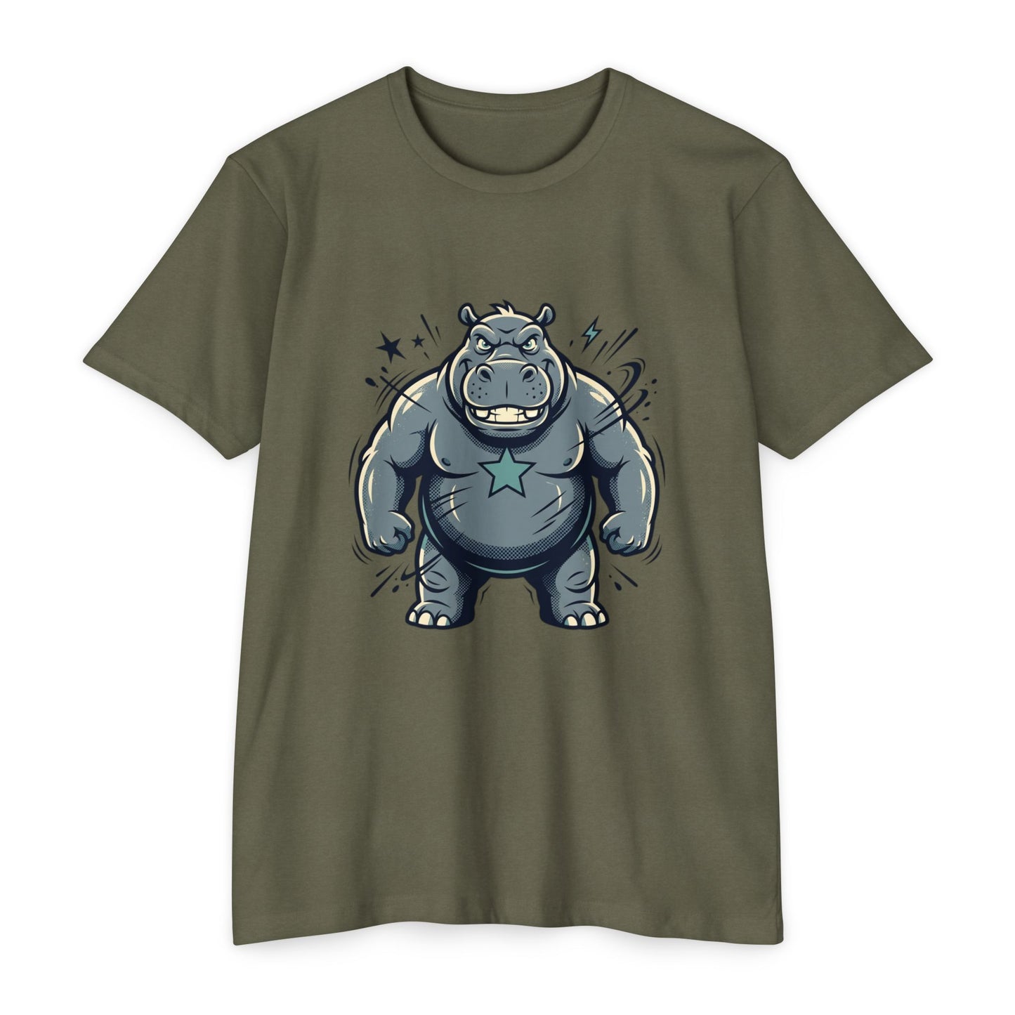 Camiseta Gráfica Hipopótamo Poderoso — Camiseta com Ilustração Fofa de Hipopótamo Forte