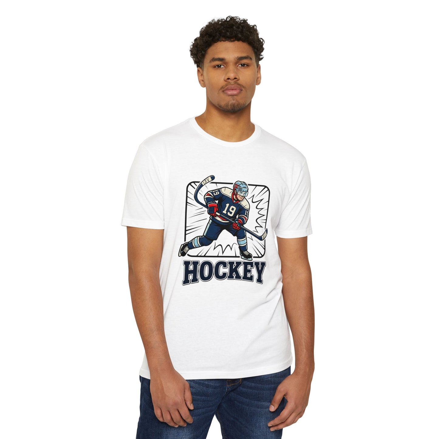 Hockey Player Graphic T-Shirt — Vintage Ice Hockey Jersey Tee