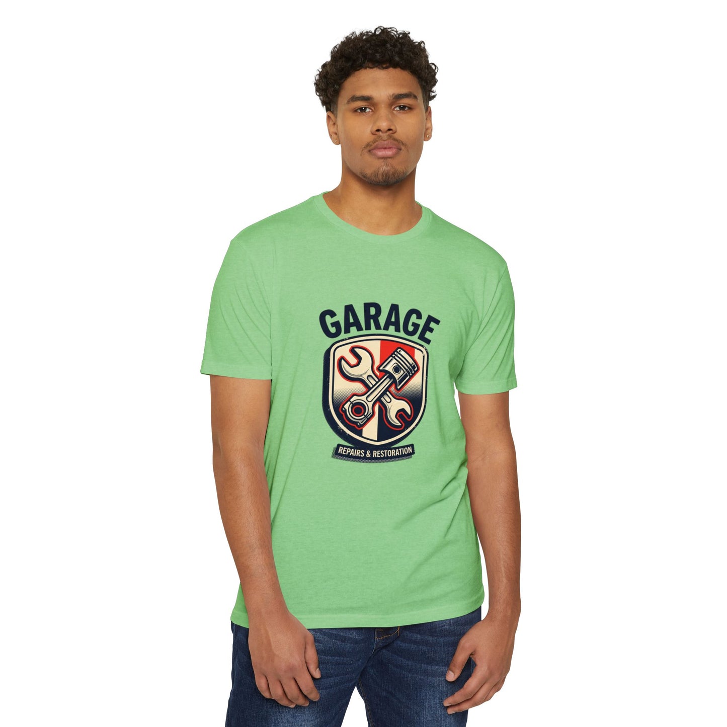 Garage Repairs & Restoration T-Shirt — Mechanic Tools Crest Tee