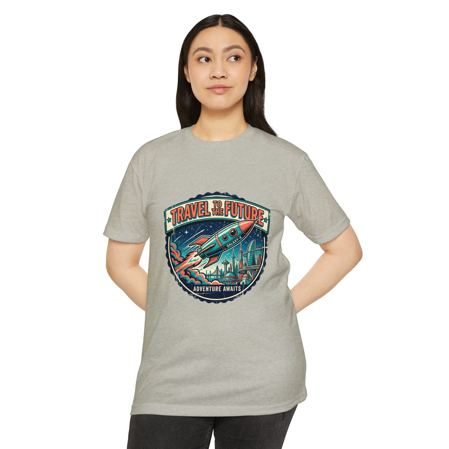 Travel the Future Rocket T-Shirt — Adventure Awaits Vintage Space Tee
