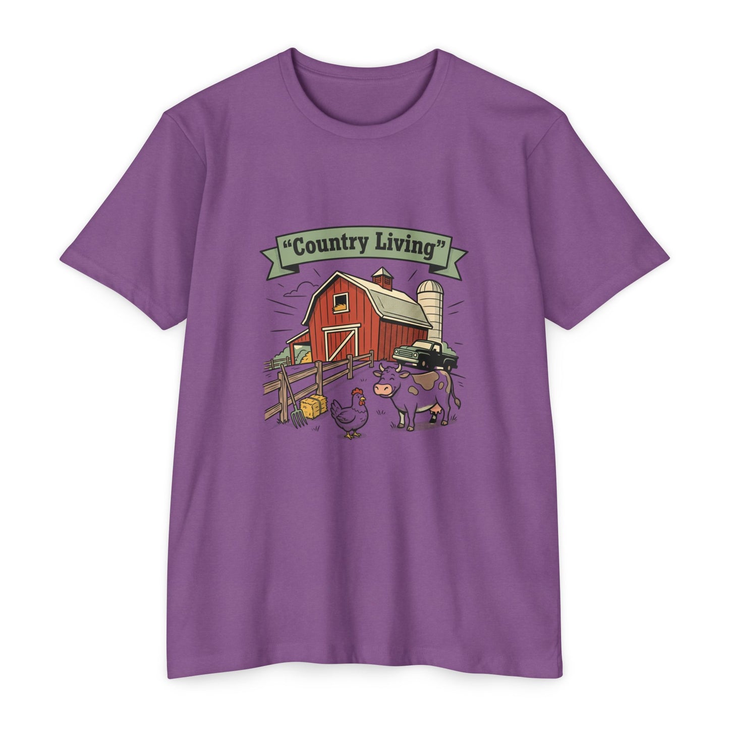 Country Living Farm T-Shirt — Rustic Barn, Cow & Chicken Graphic Tee