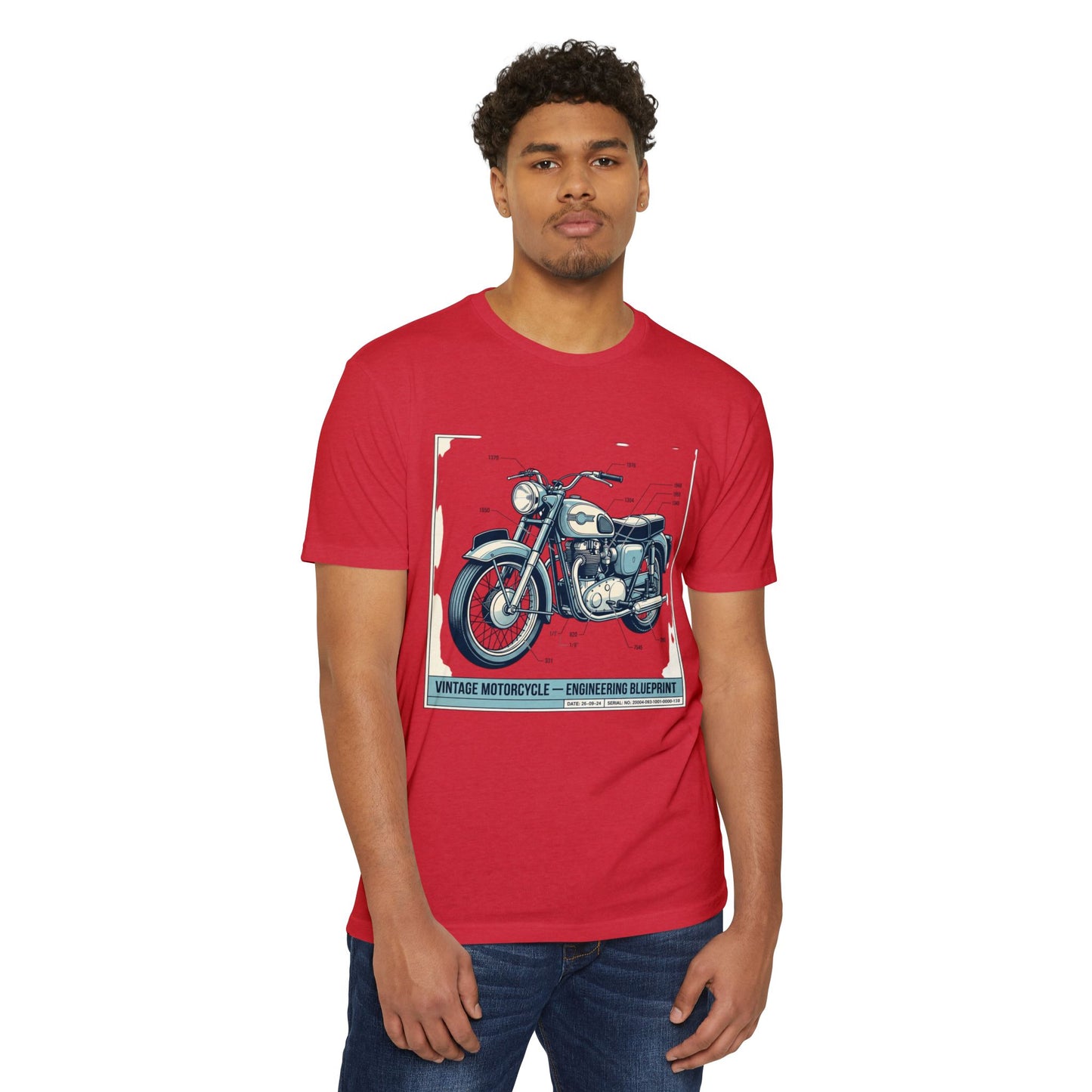Vintage Motorcycle Blueprint T-Shirt — Classic Engineering Bike Tee