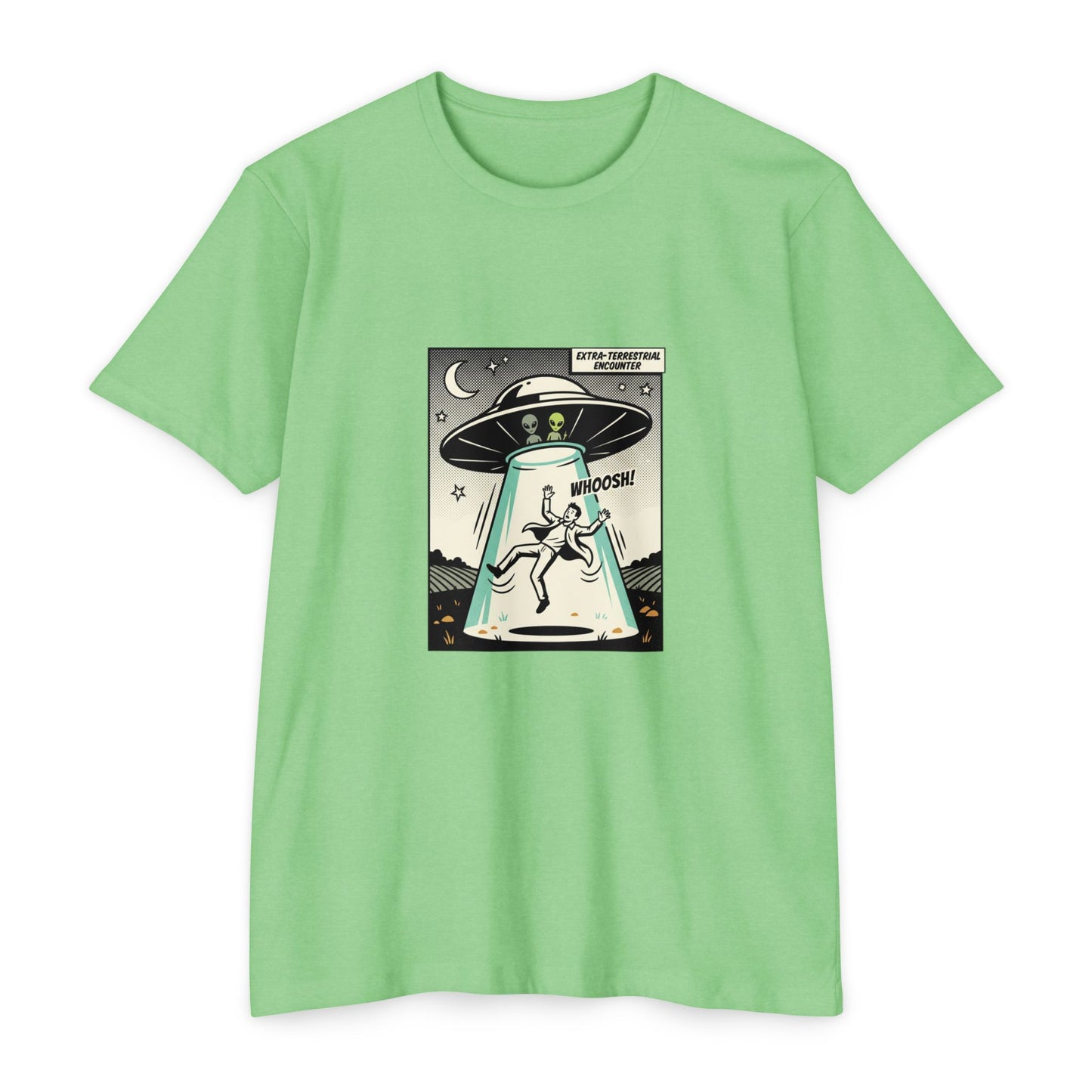 Alien Abduction Graphic Tee — Retro UFO Comic Design