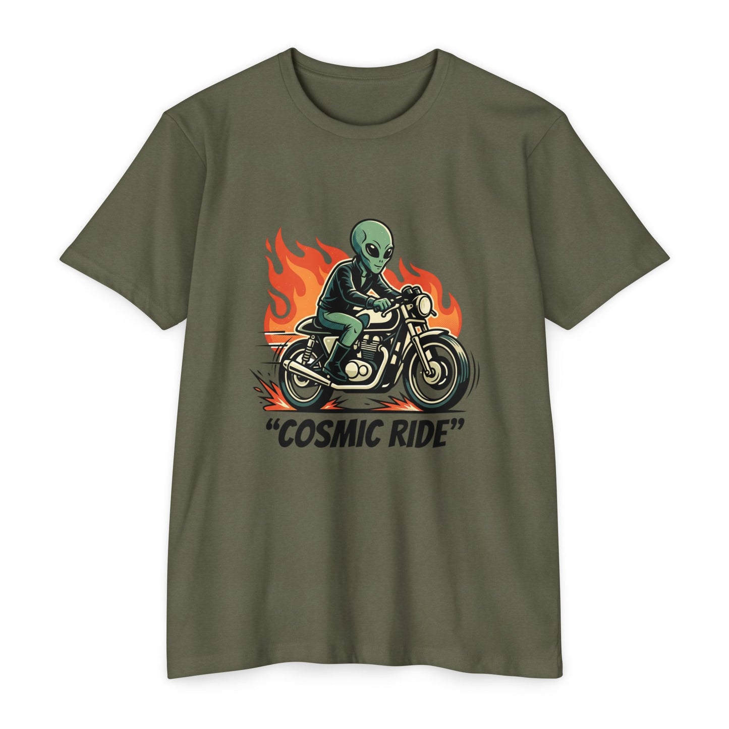 Cosmic Ride Alien Motorcycle T‑Shirt — Retro Biker Tee