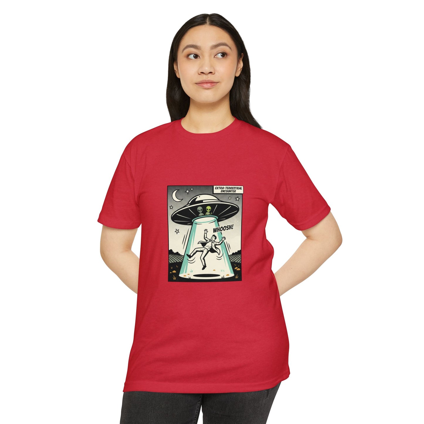 Alien Abduction Graphic Tee — Retro UFO Comic Design