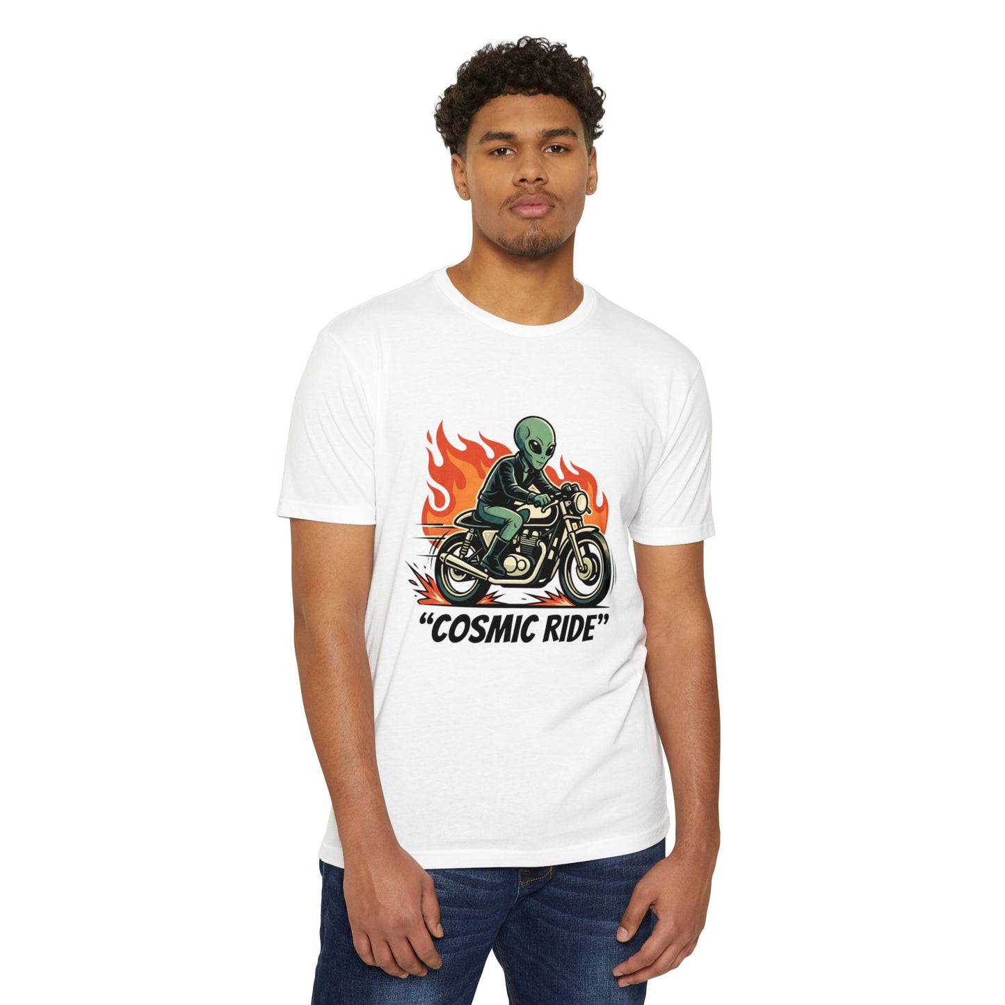 Cosmic Ride Alien Motorcycle T‑Shirt — Retro Biker Tee