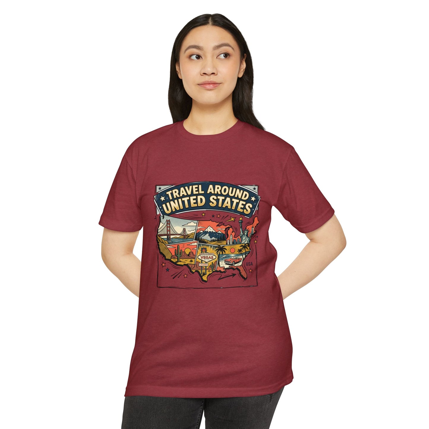 Vintage USA Road Trip Map T-Shirt — Travel Around United States Tee