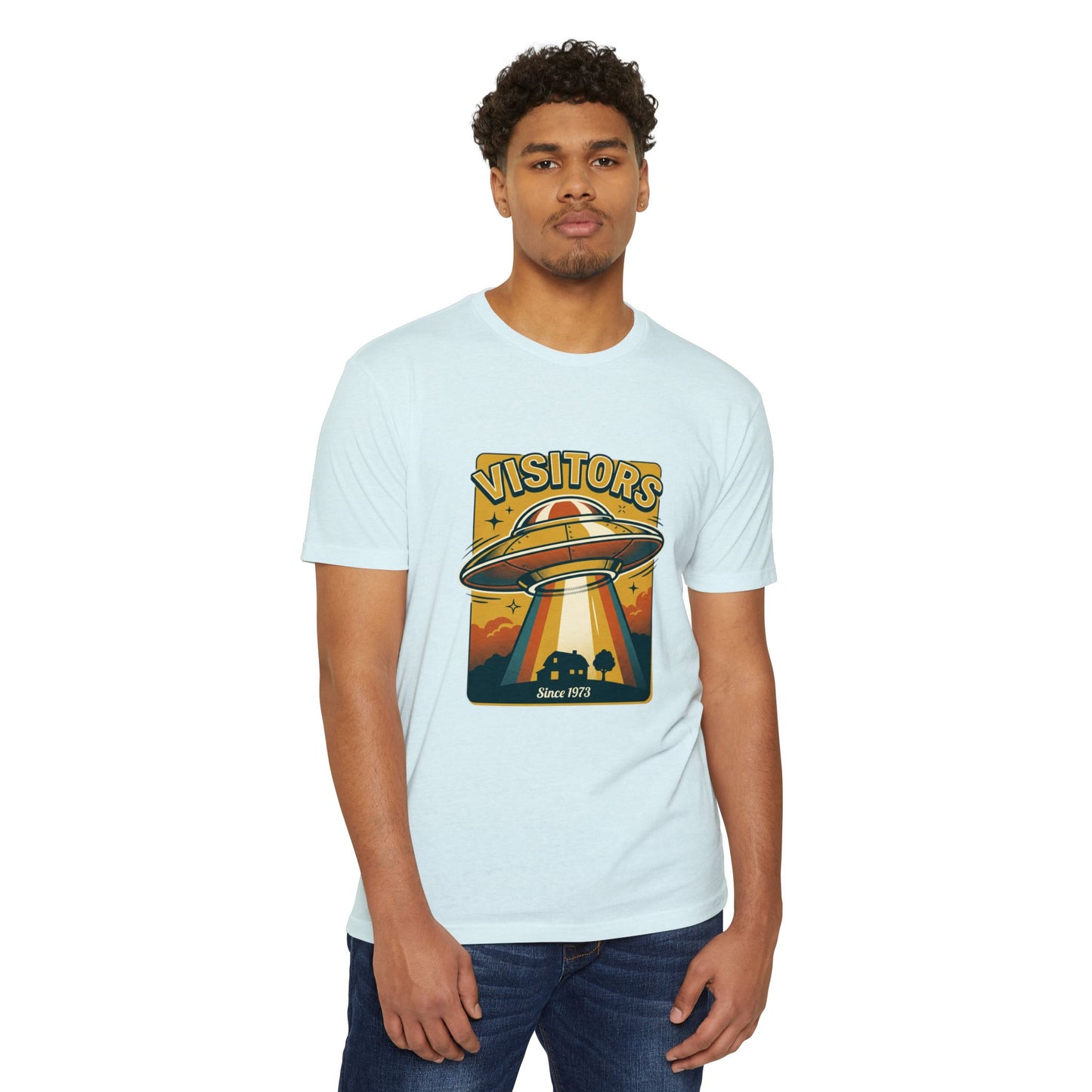 Visitors UFO Graphic T-Shirt — Retro Alien Abduction Design