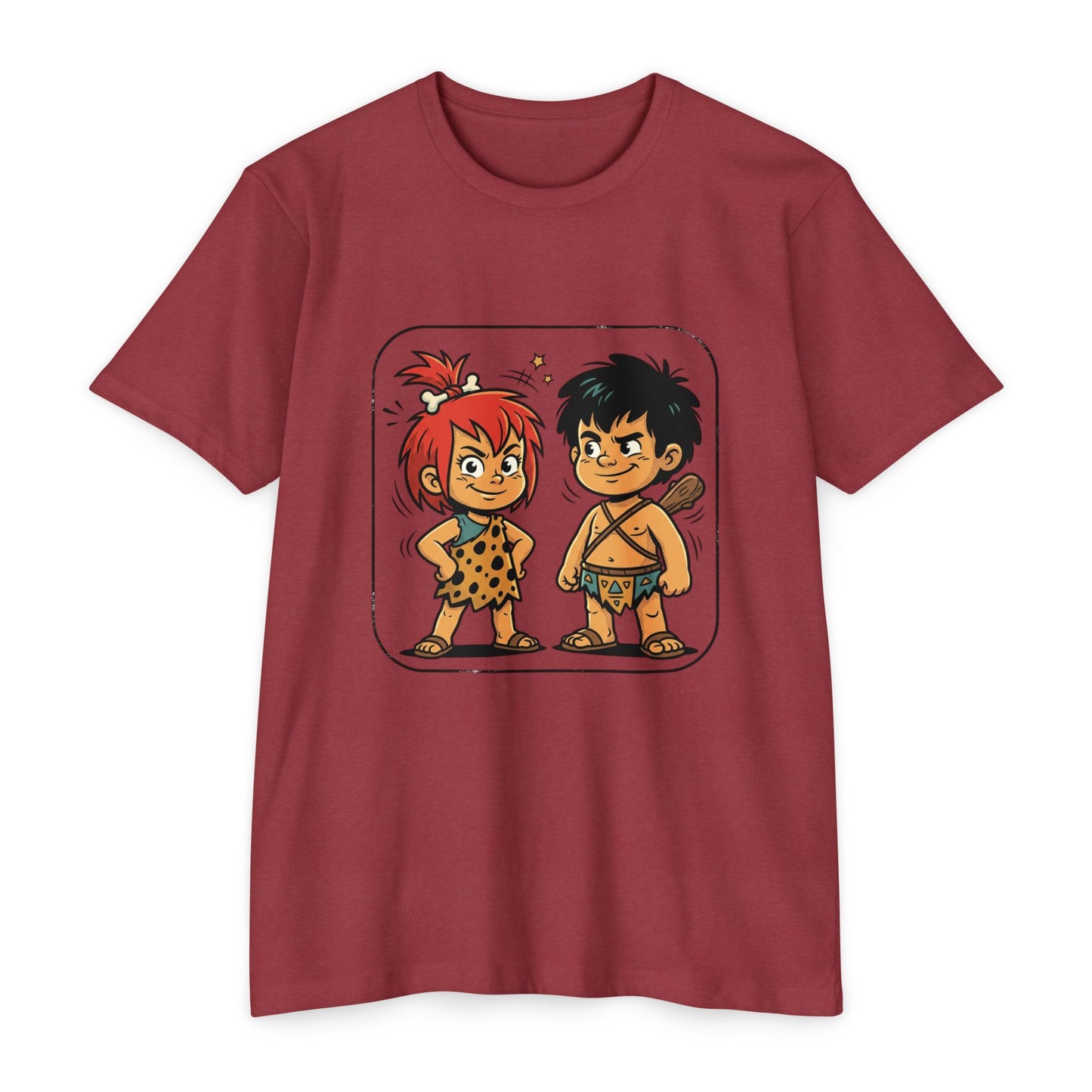 Caveman Couple Cartoon T-Shirt — Cute Prehistoric Couple Graphic Tee