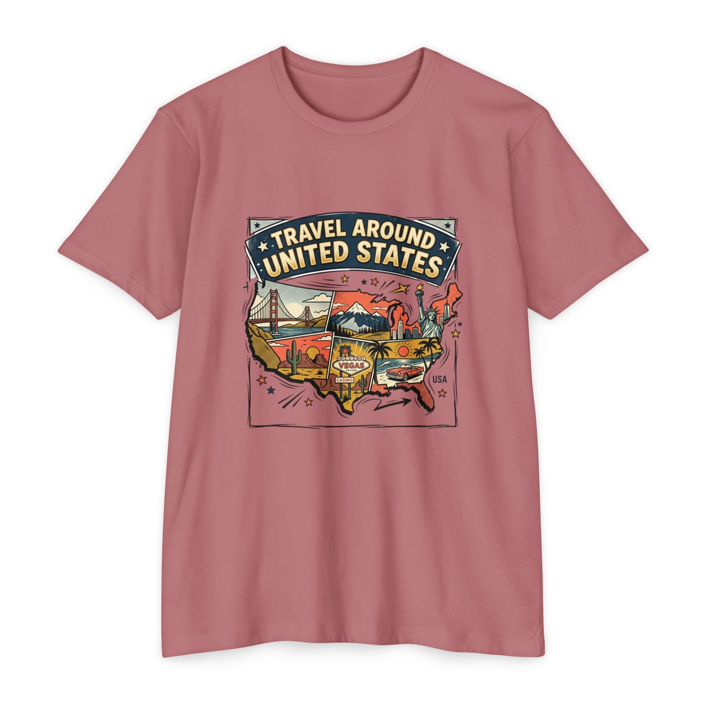 Vintage USA Road Trip Map T-Shirt — Travel Around United States Tee