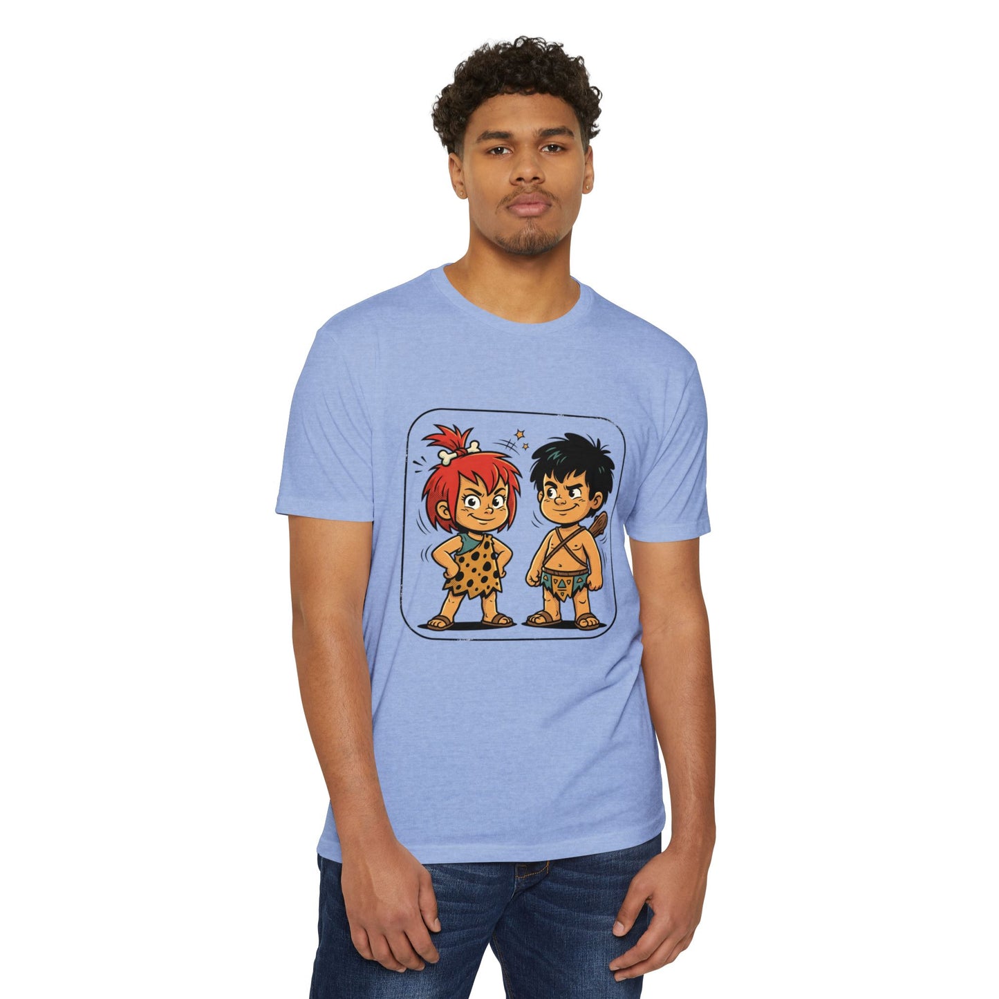 Caveman Couple Cartoon T-Shirt — Cute Prehistoric Couple Graphic Tee