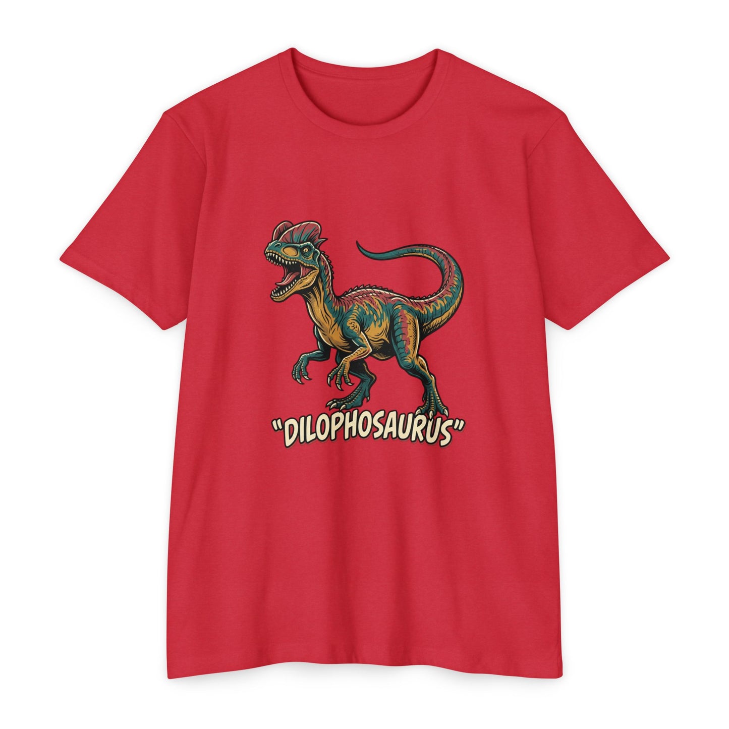 Dilophosaurus Dino T-Shirt — Retro Colorful Dinosaur Graphic Tee