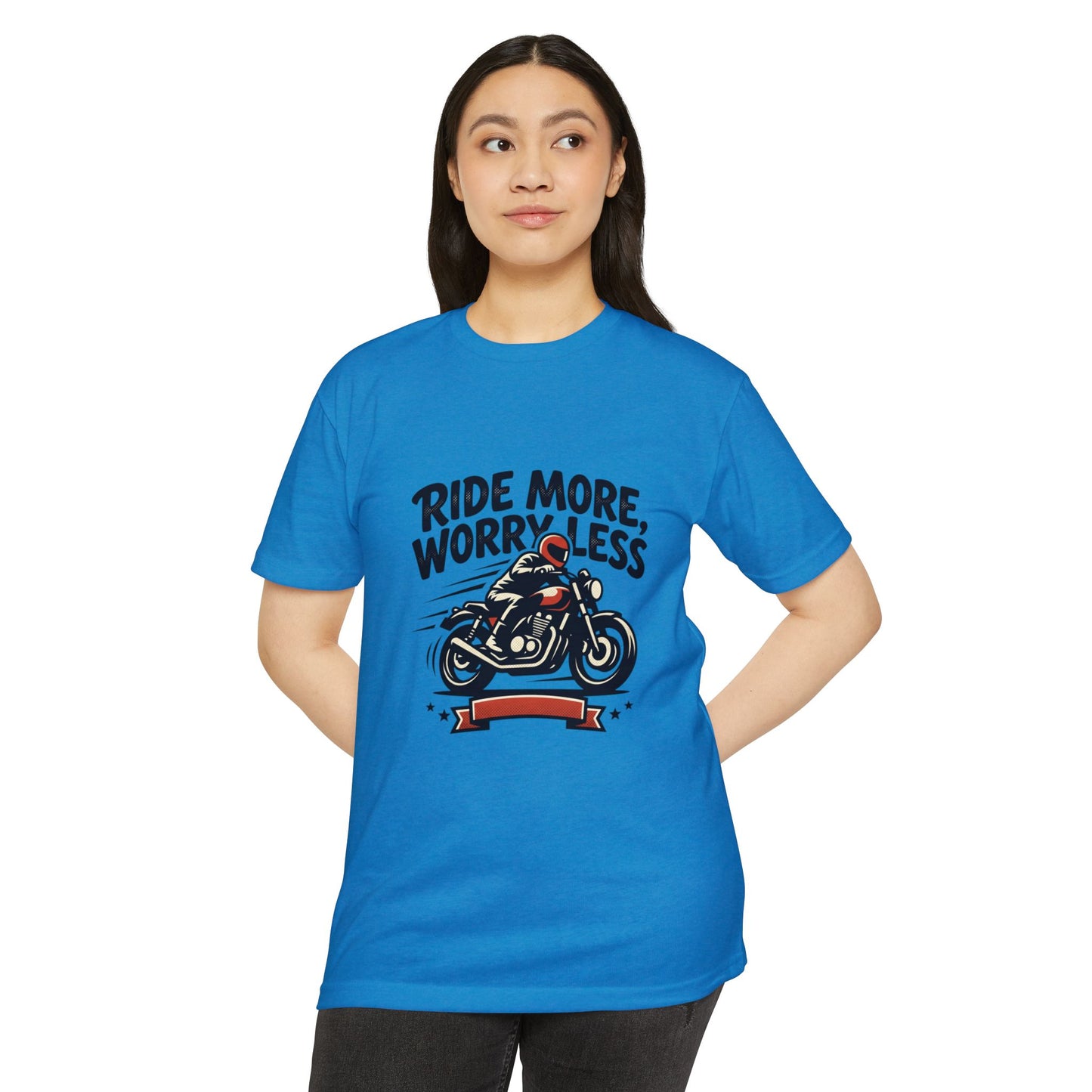 Ride More Worry Less Motorcycle T-Shirt — Biker Tee for Riders & Enthusiasts
