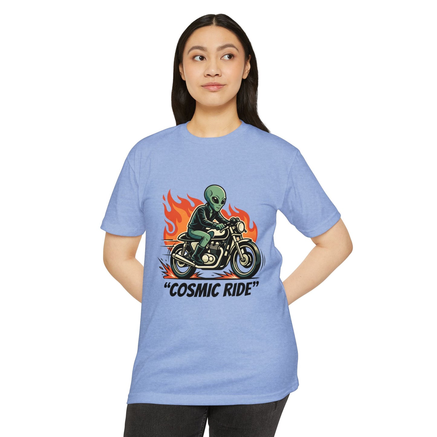Cosmic Ride Alien Motorcycle T‑Shirt — Retro Biker Tee