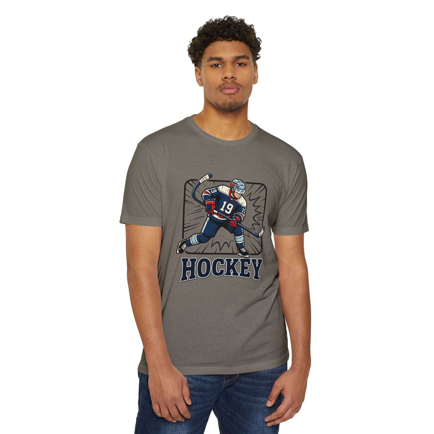 Hockey Player Graphic T-Shirt — Vintage Ice Hockey Jersey Tee