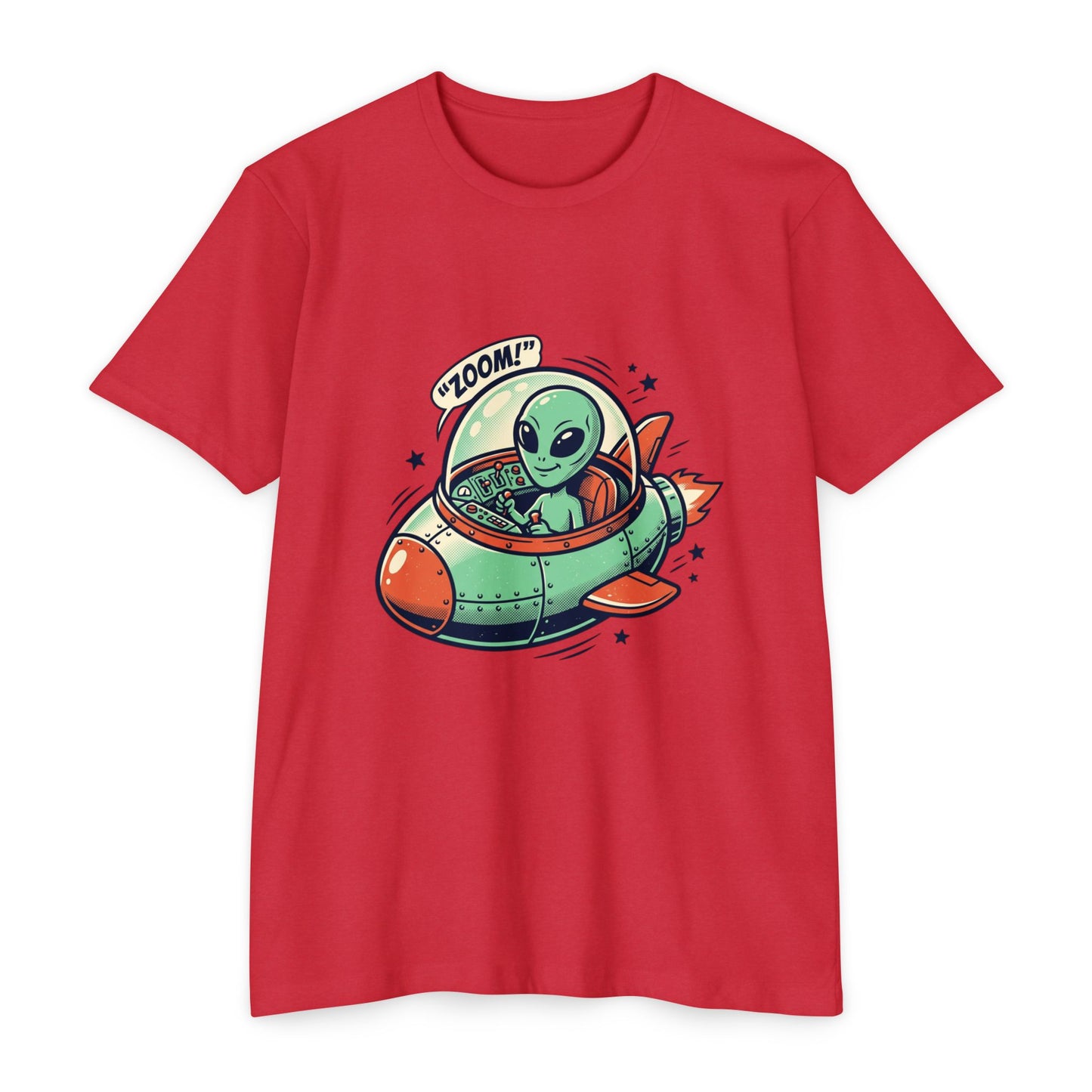 Alien Spaceship T-Shirt — Cute Green Alien Rocket 'Zoom!' Tee