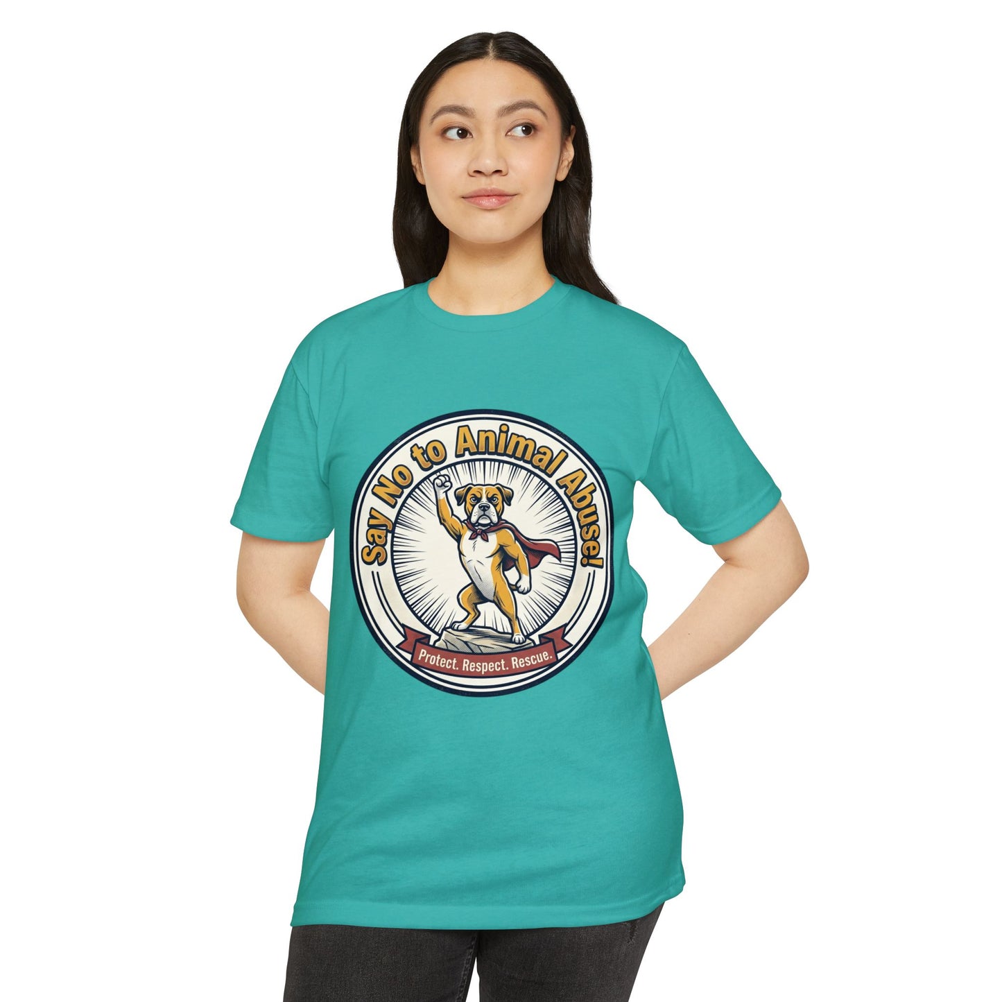 Say No to Animal Abuse T-Shirt – Protect, Respect, Rescue Animal Rights Tee