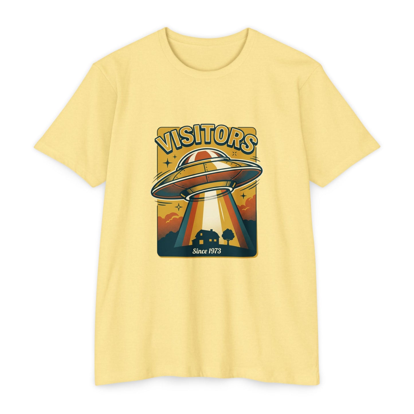 Visitors UFO Graphic T-Shirt — Retro Alien Abduction Design