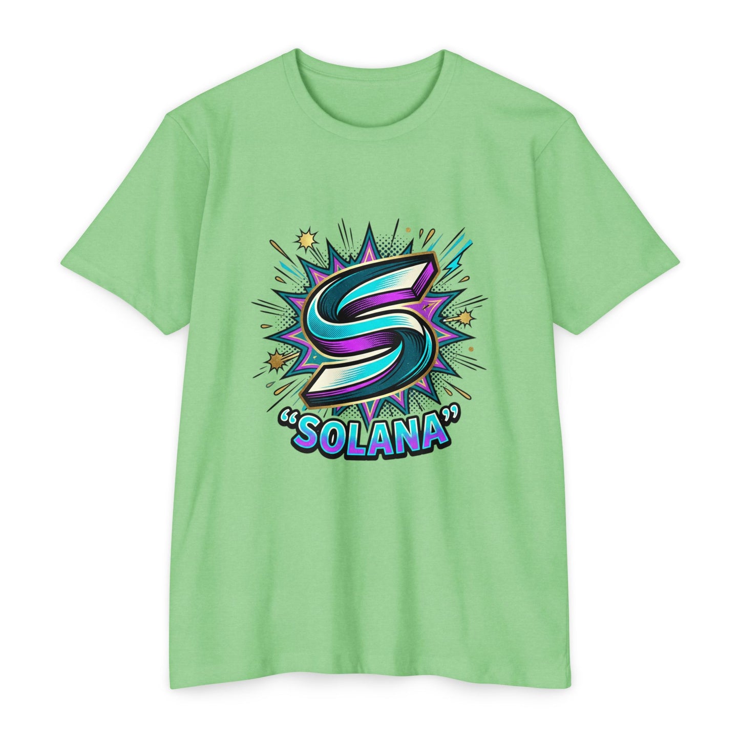 Camiseta com o logotipo Solana Comic — Camiseta Cripto Retrô Gamer