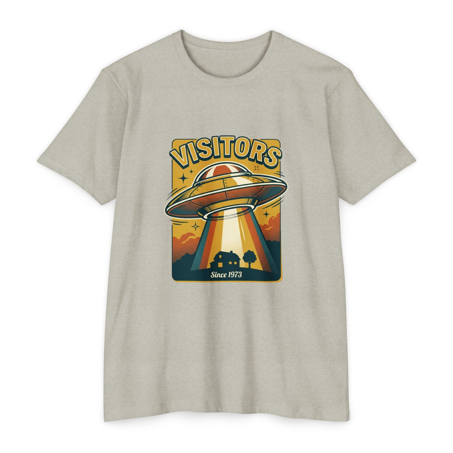 Visitors UFO Graphic T-Shirt — Retro Alien Abduction Design