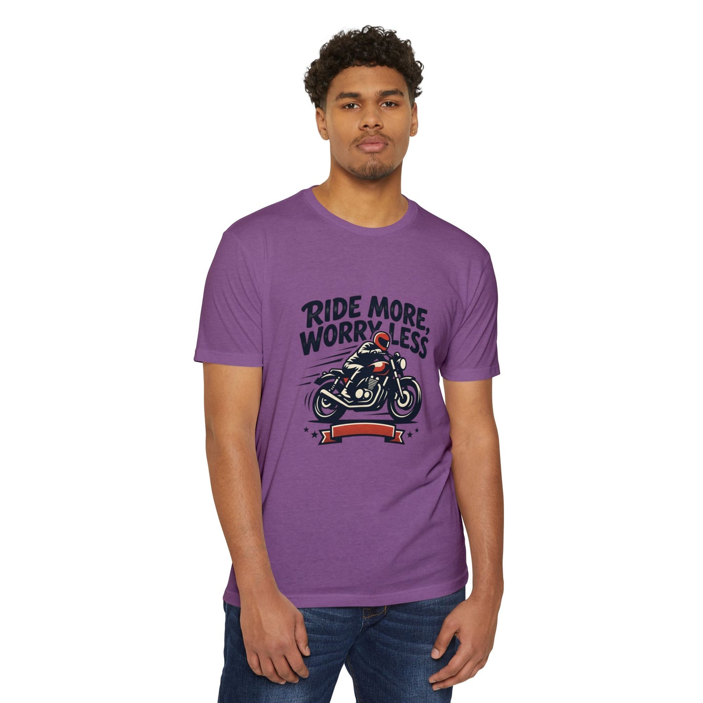 Ride More Worry Less Motorcycle T-Shirt — Biker Tee for Riders & Enthusiasts