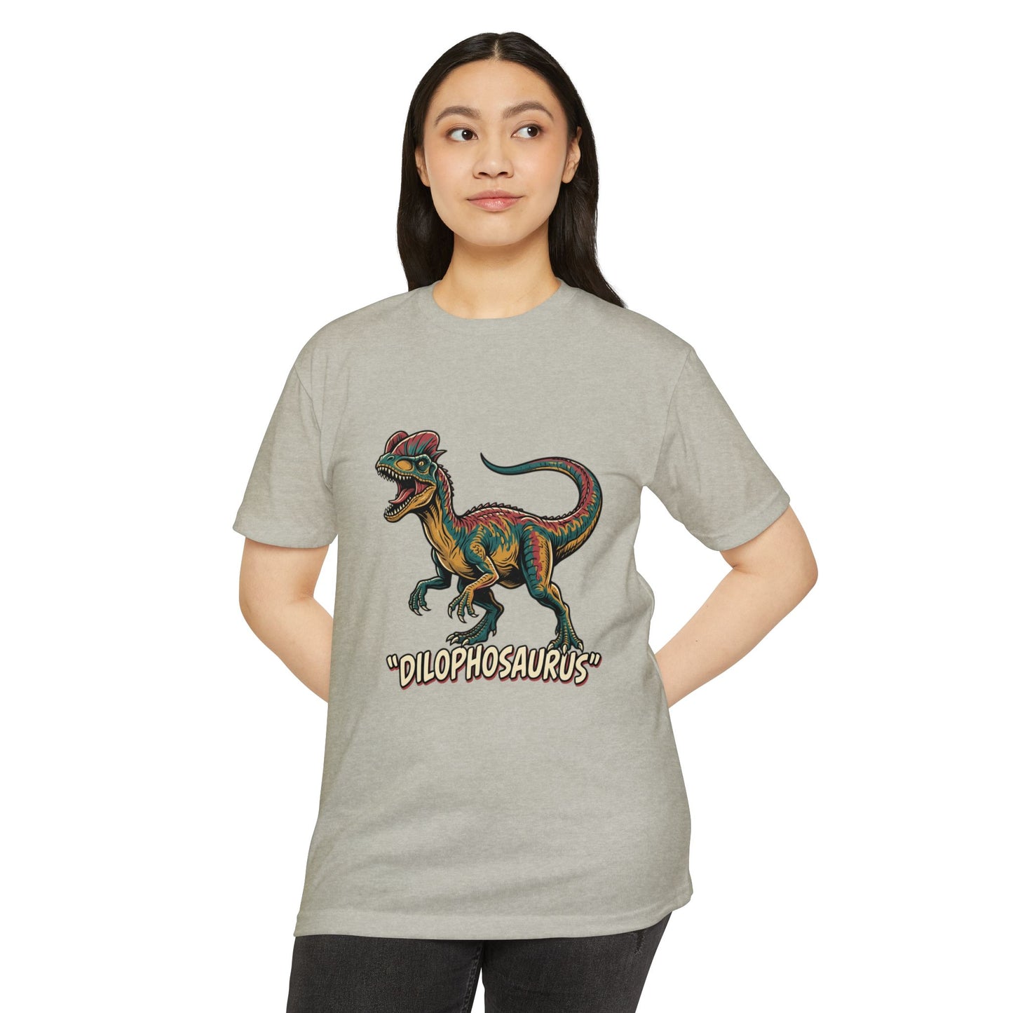 Dilophosaurus Dino T-Shirt — Retro Colorful Dinosaur Graphic Tee