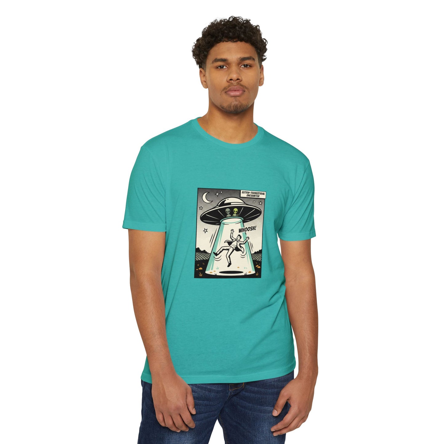 Alien Abduction Graphic Tee — Retro UFO Comic Design