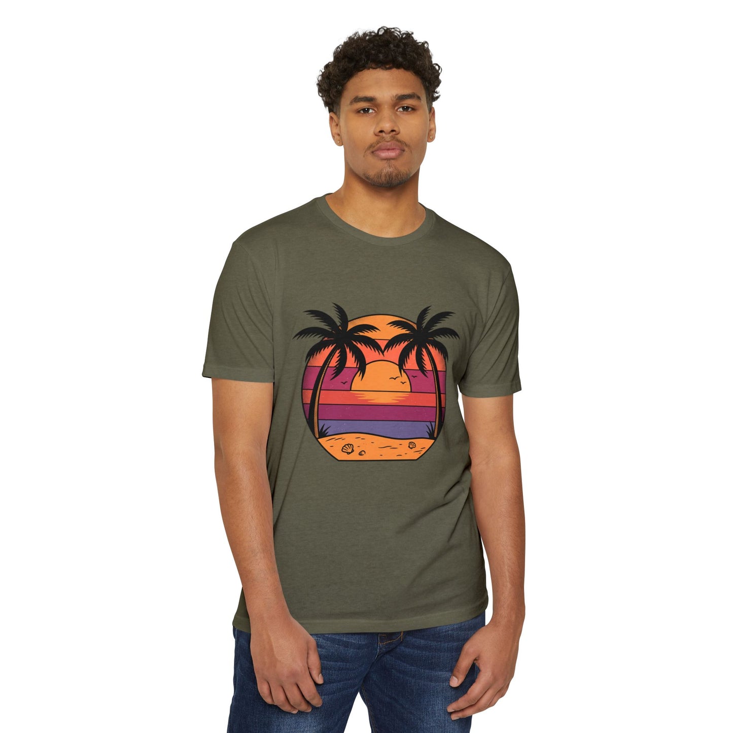Sunset Palm Beach T-Shirt — Retro Tropical Sunset Graphic