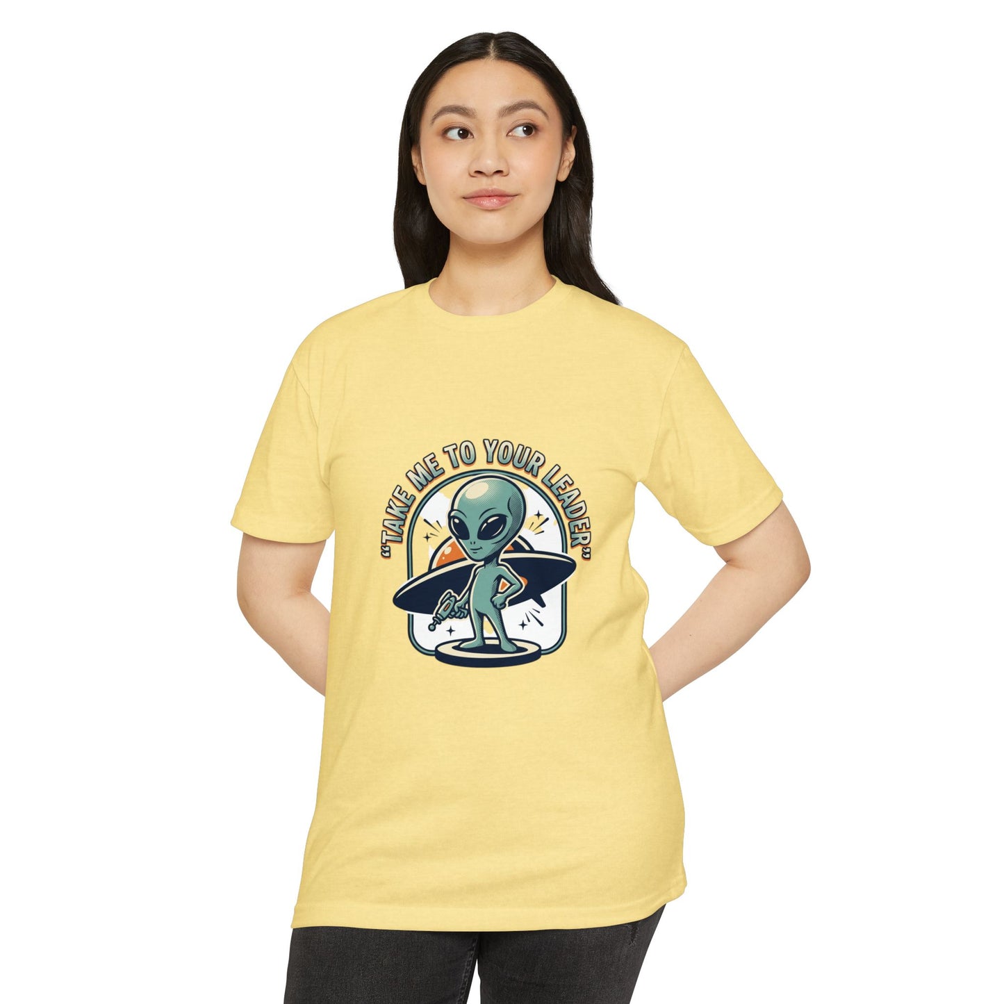 Alien Surfer T-Shirt — "Take Me to Your Leader" Graphic Tee
