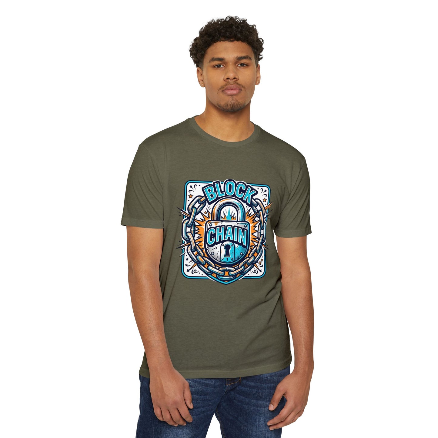 Camiseta Blockchain Shield — Camiseta retro con gráfico de candado y cadena de criptomonedas