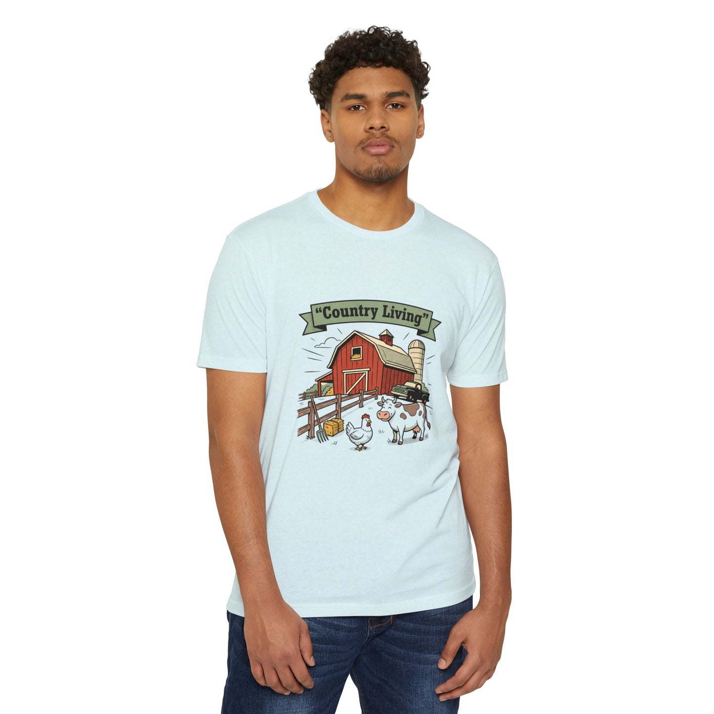 Country Living Farm T-Shirt — Rustic Barn, Cow & Chicken Graphic Tee