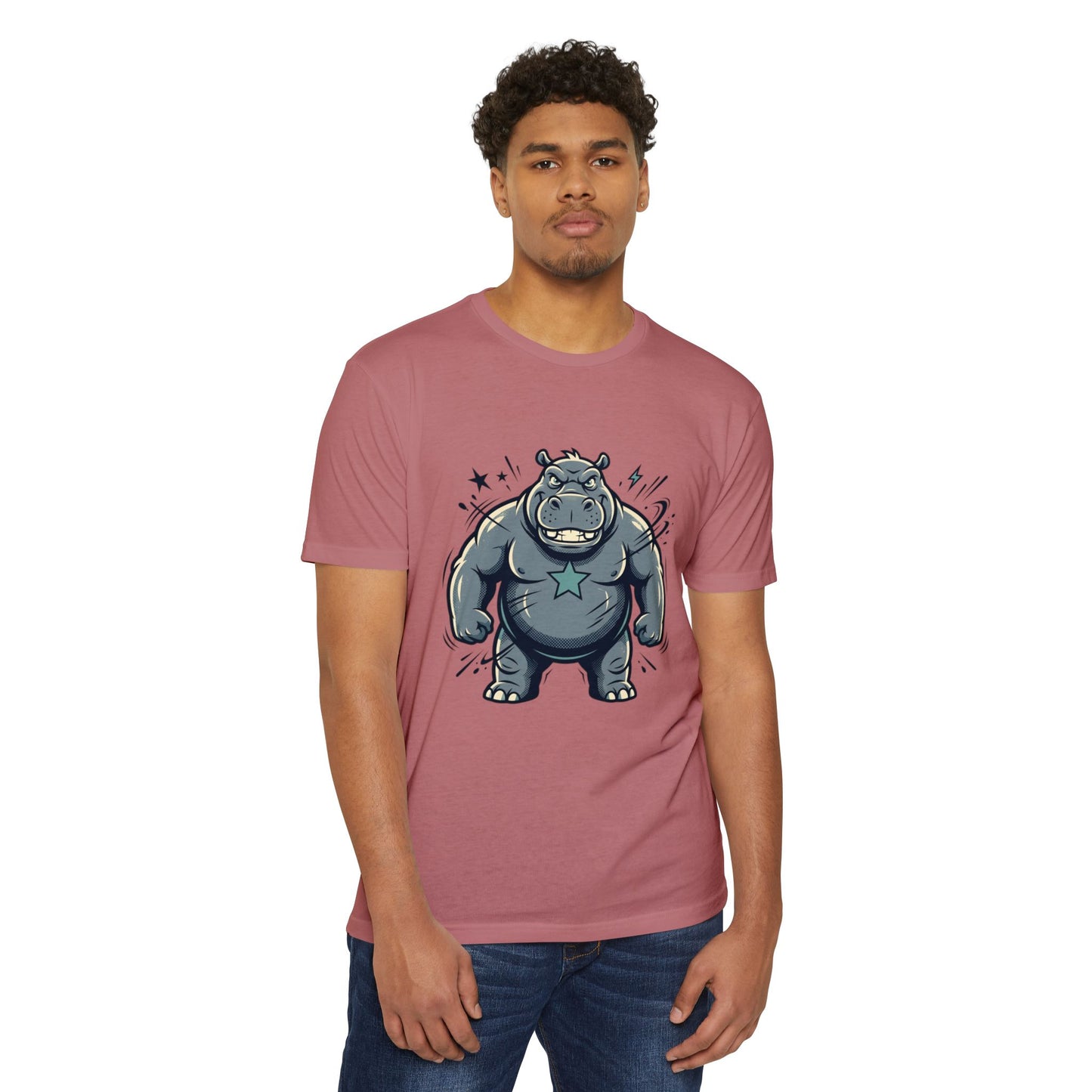 Camiseta Gráfica Hipopótamo Poderoso — Camiseta com Ilustração Fofa de Hipopótamo Forte