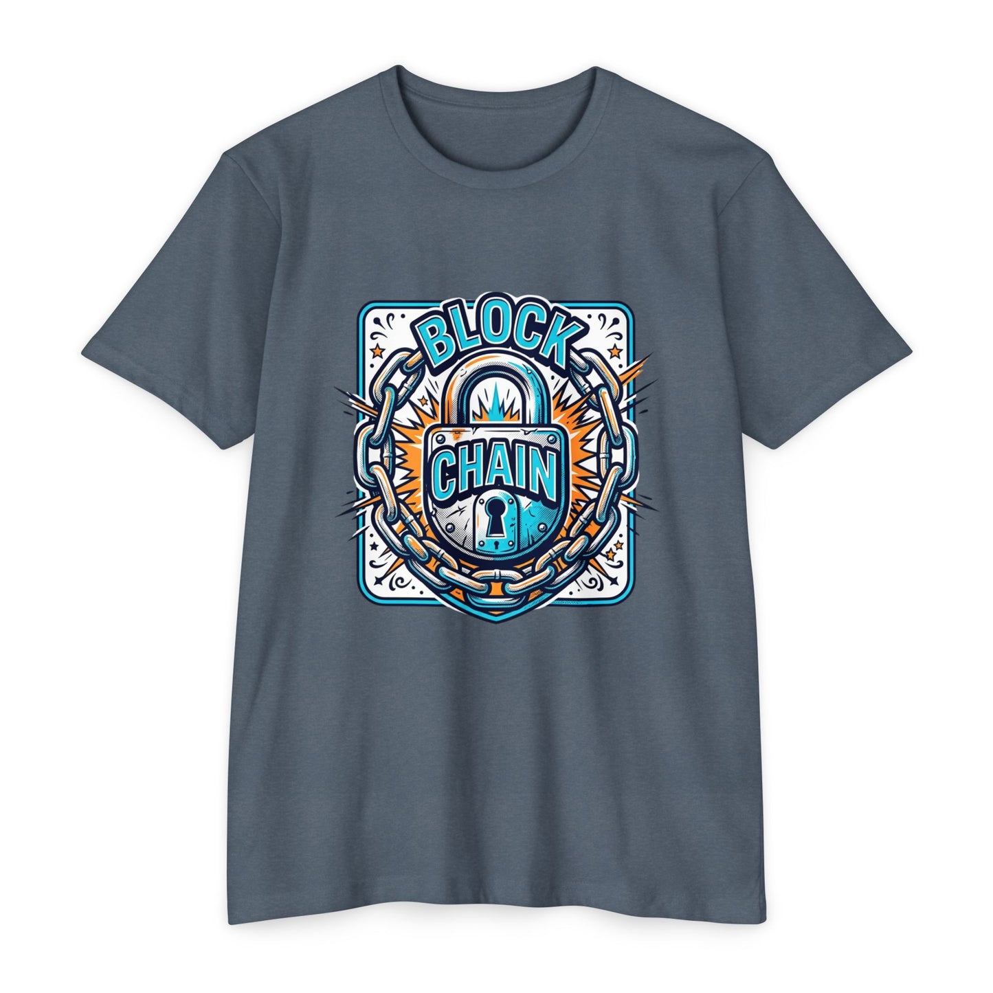 Camiseta Blockchain Shield — Camiseta retro con gráfico de candado y cadena de criptomonedas