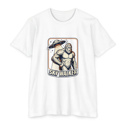 Sky Walker Bigfoot Graphic T-Shirt — Retro UFO Sasquatch Tee