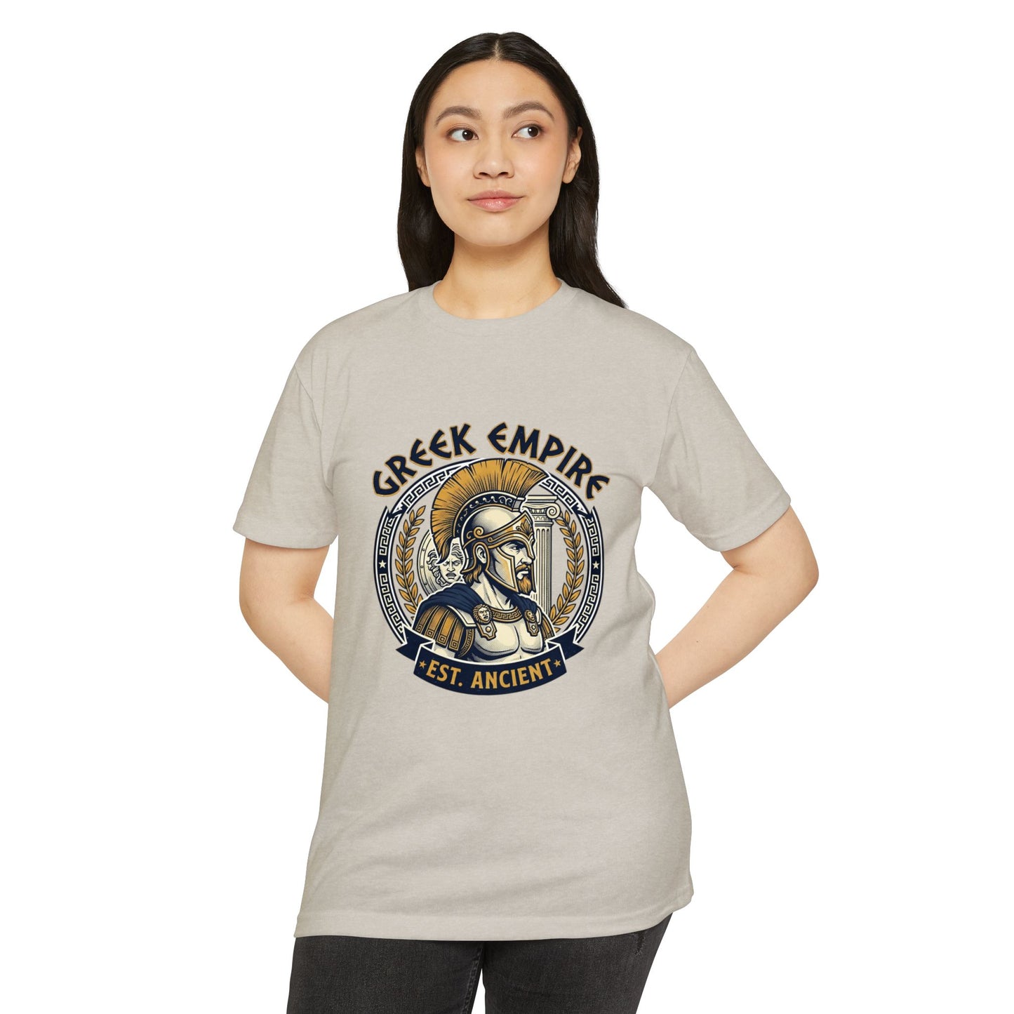 Greek Empire T-Shirt – 'Est. Ancient' Spartan Helmet Graphic