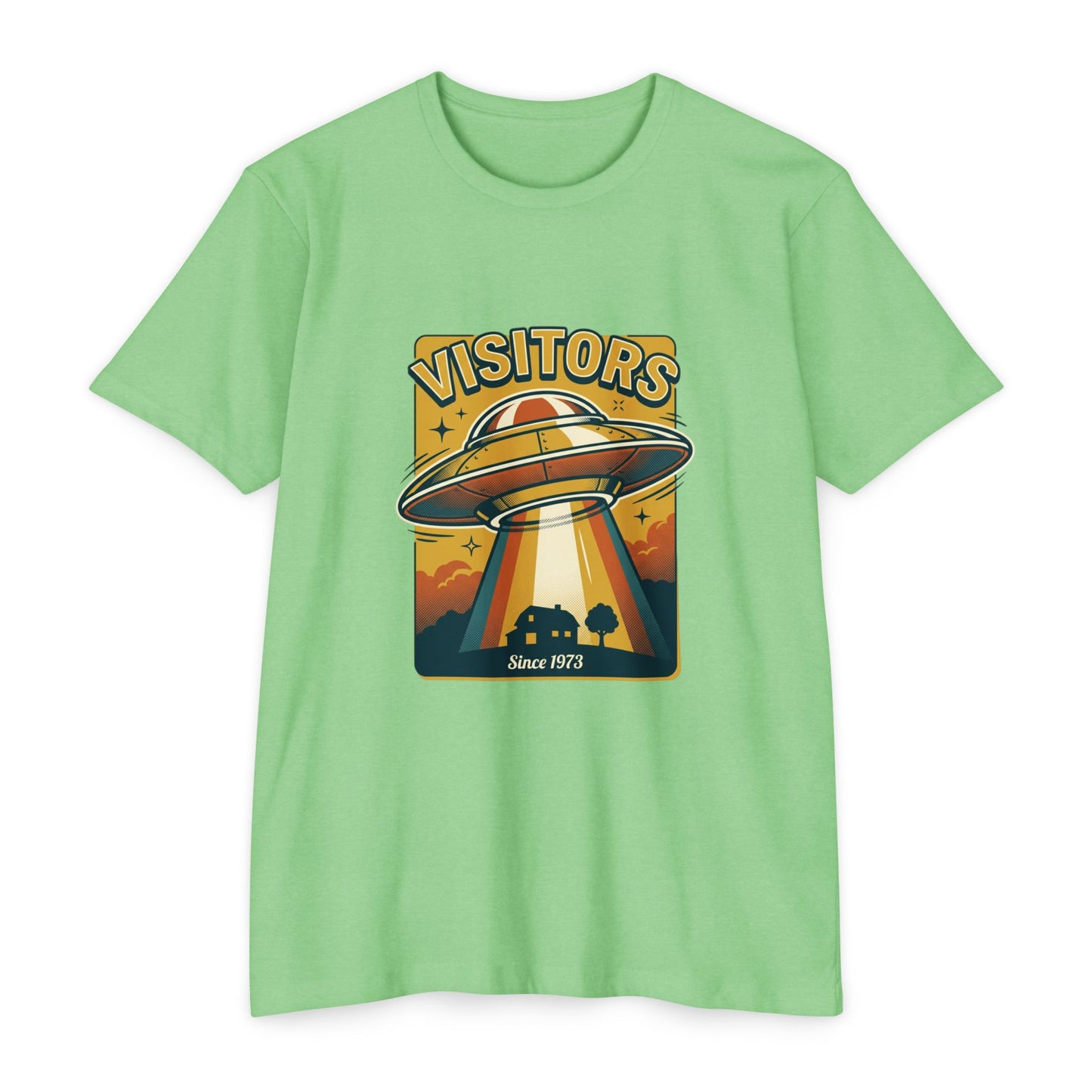 Visitors UFO Graphic T-Shirt — Retro Alien Abduction Design
