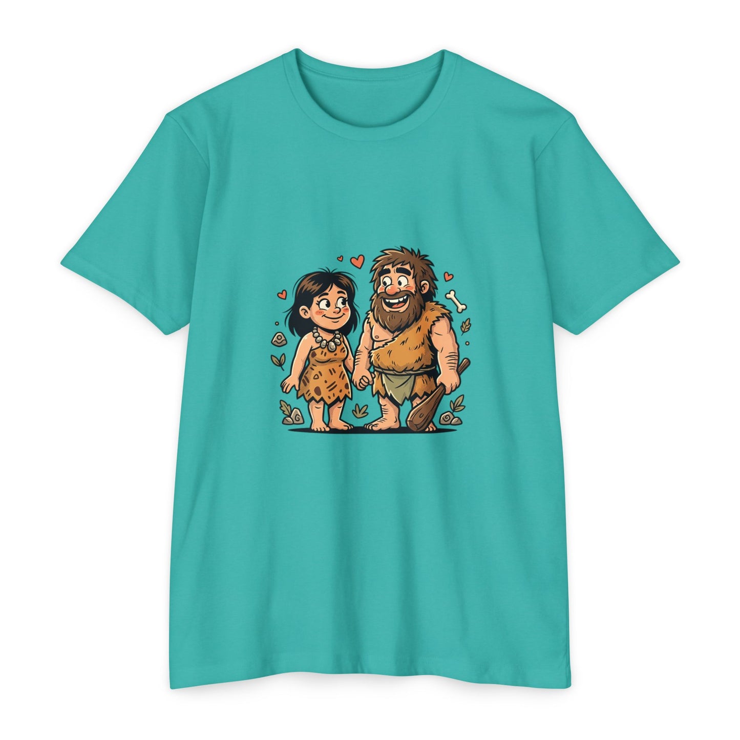 Caveman Couple Cartoon T-Shirt — Cute Prehistoric Love Graphic Tee