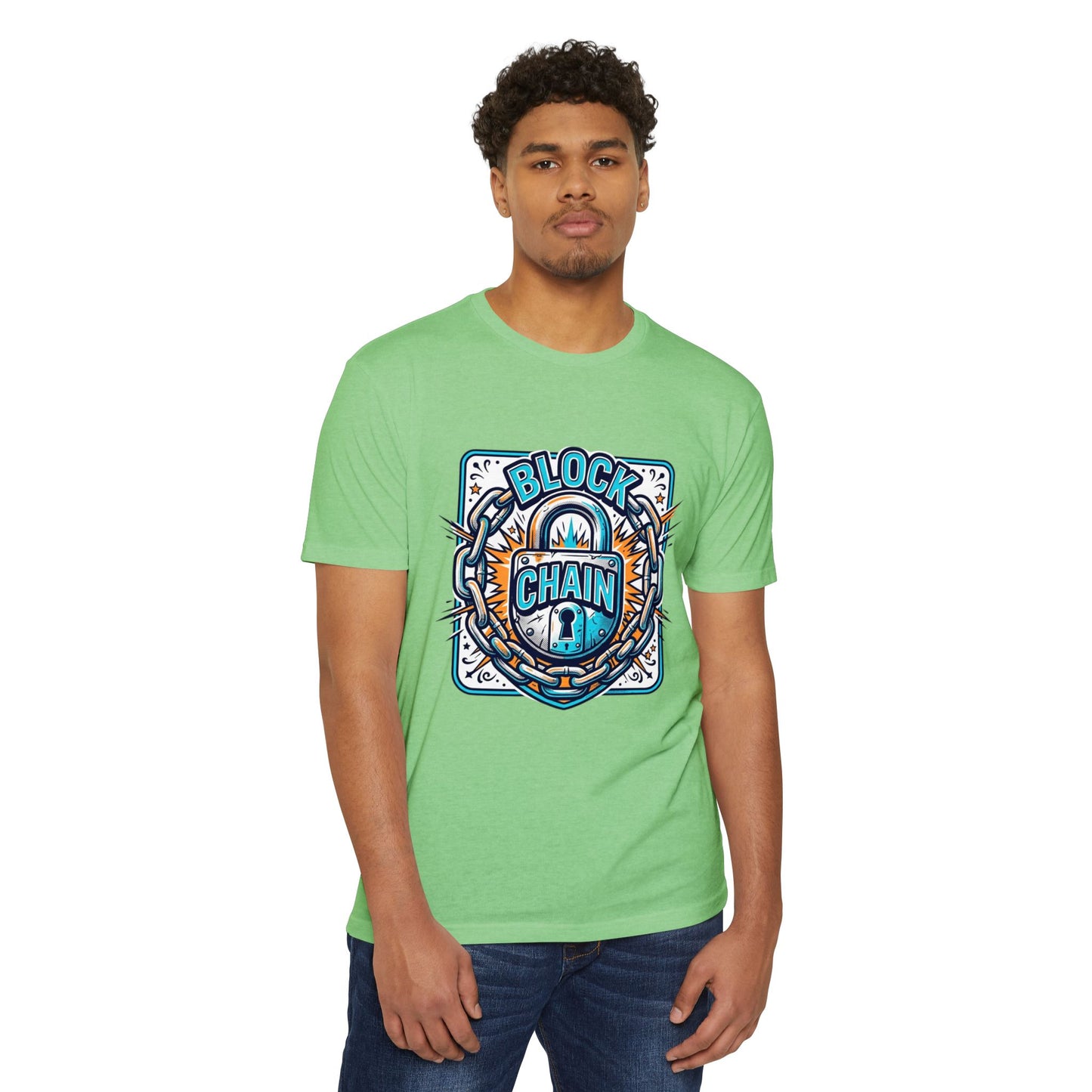 Camiseta Blockchain Shield — Camiseta retro con gráfico de candado y cadena de criptomonedas