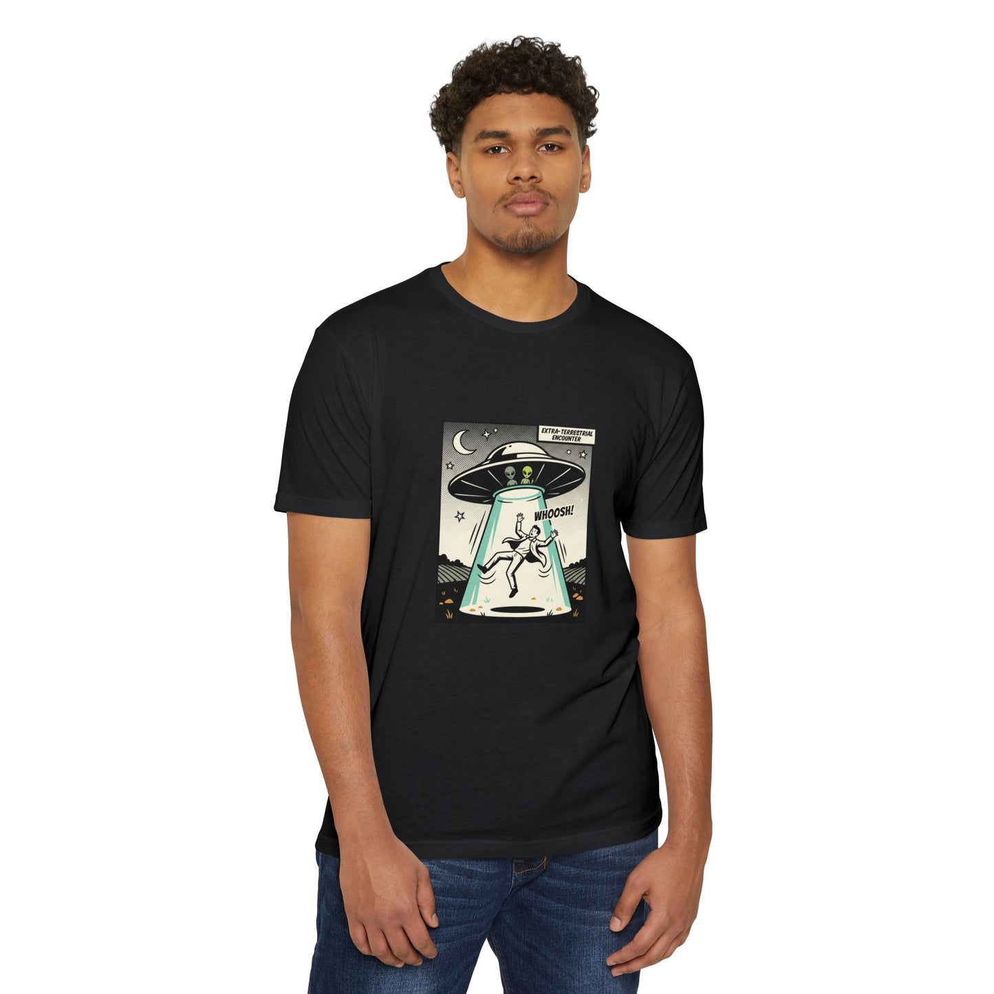 Alien Abduction Graphic Tee — Retro UFO Comic Design