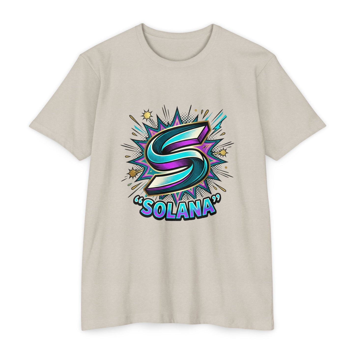Camiseta com o logotipo Solana Comic — Camiseta Cripto Retrô Gamer