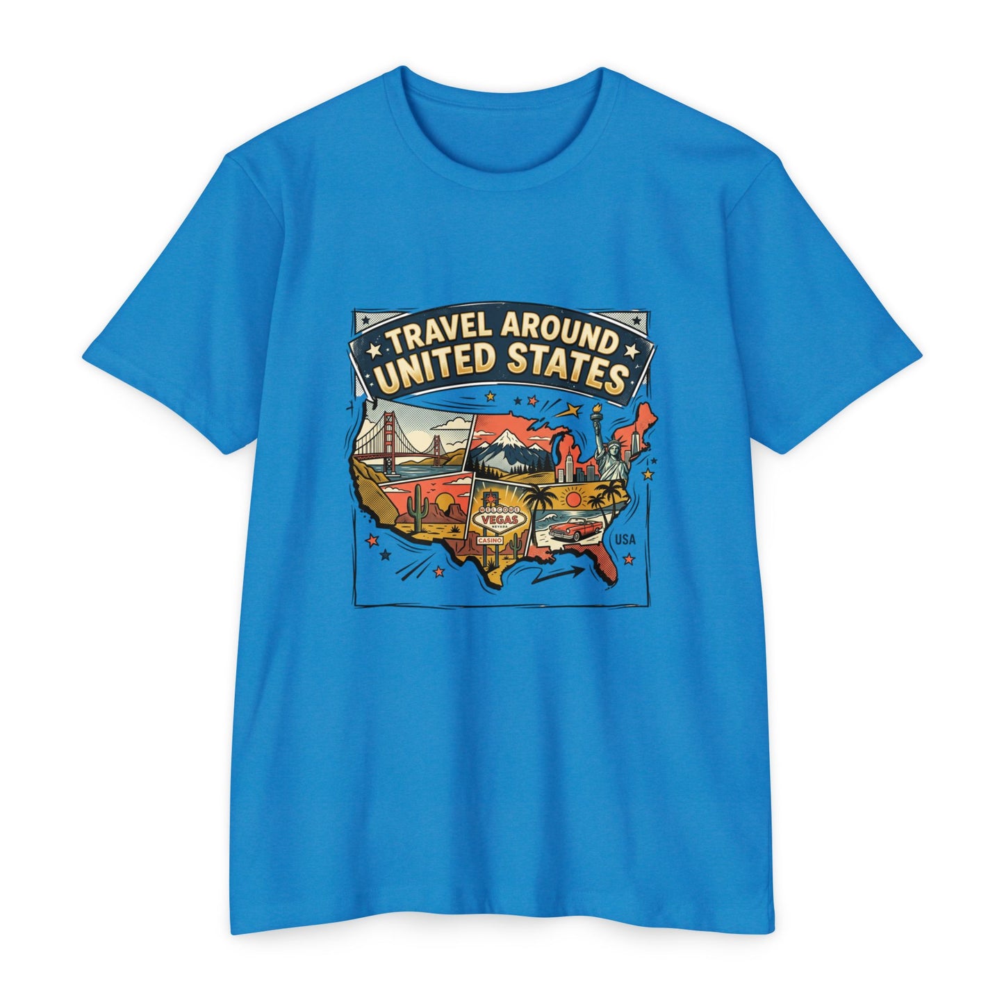 Vintage USA Road Trip Map T-Shirt — Travel Around United States Tee