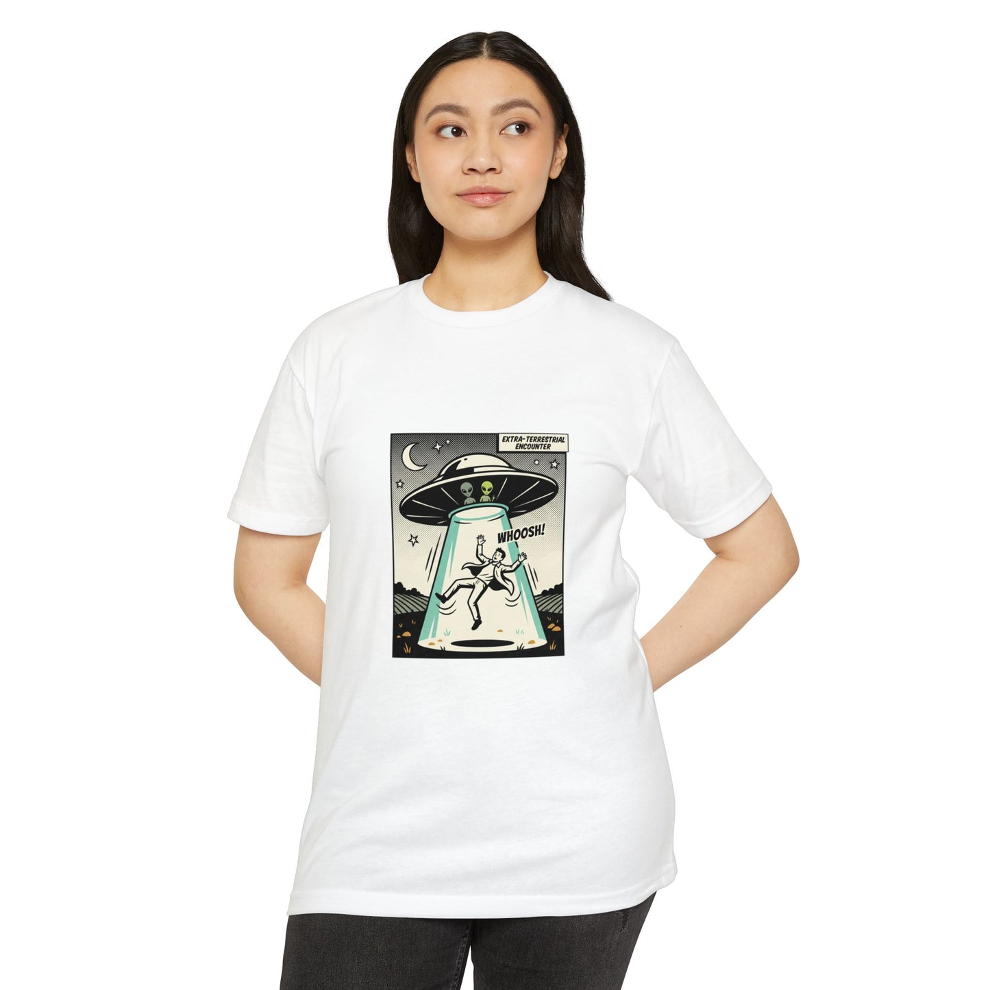 Alien Abduction Graphic Tee — Retro UFO Comic Design