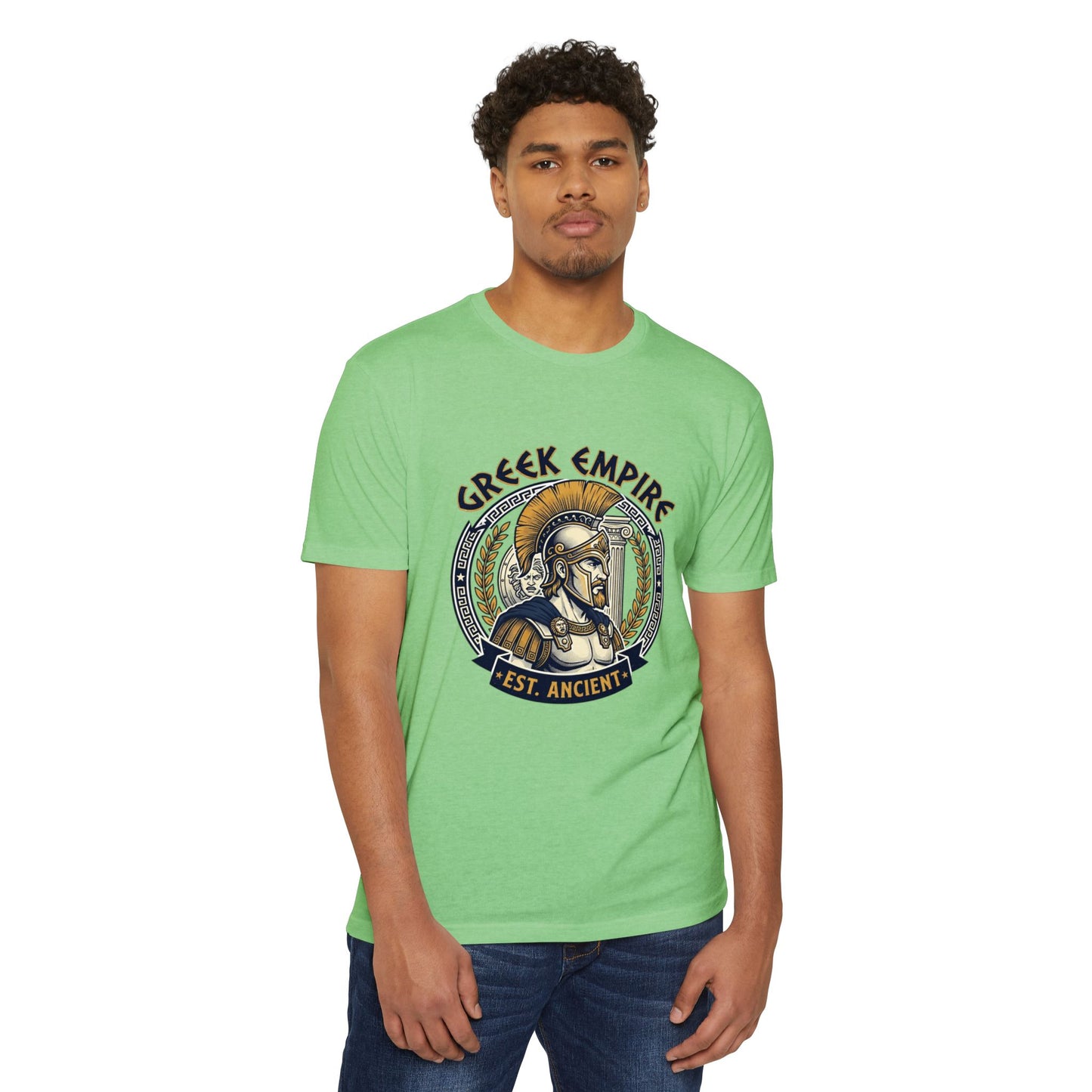 Greek Empire T-Shirt – 'Est. Ancient' Spartan Helmet Graphic
