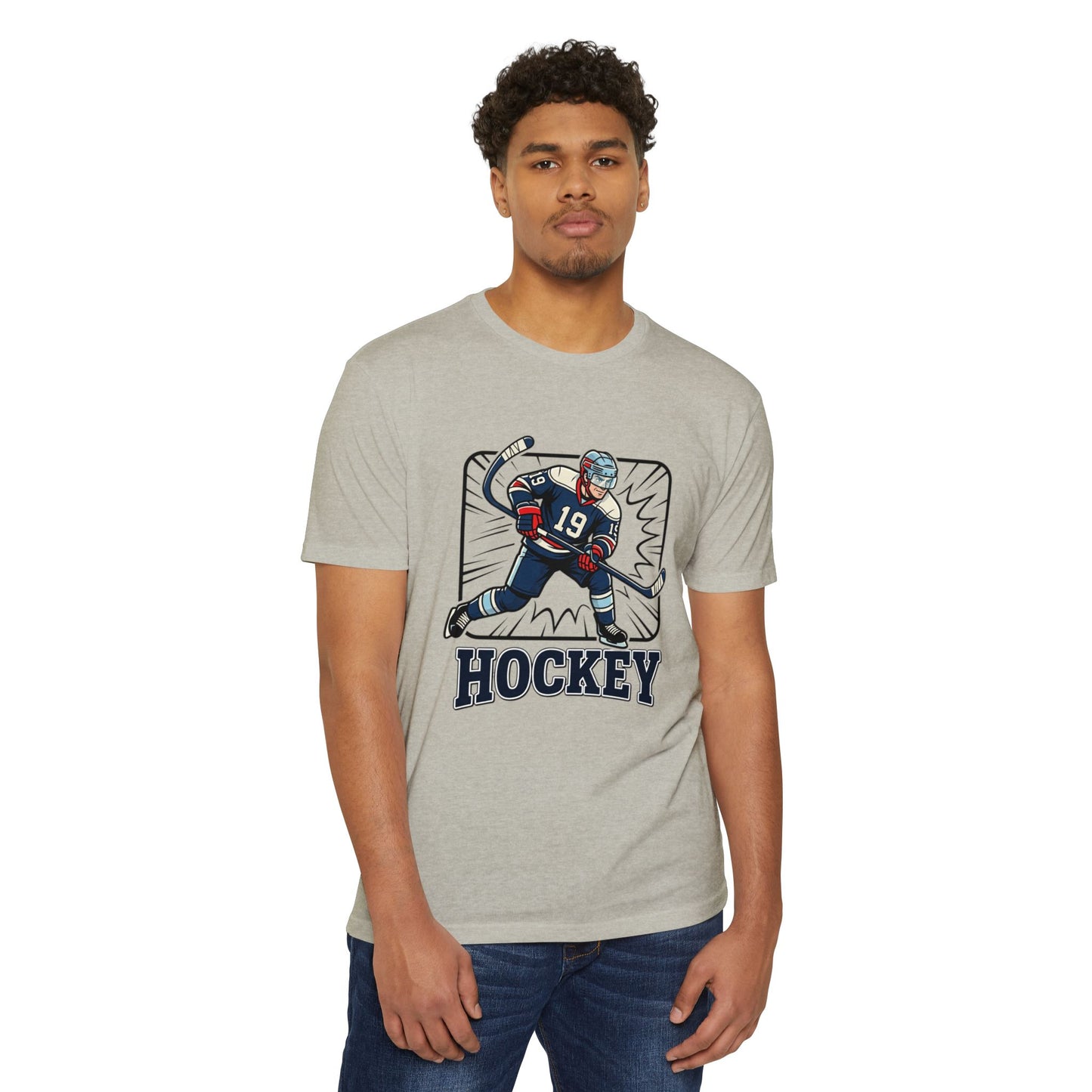 Hockey Player Graphic T-Shirt — Vintage Ice Hockey Jersey Tee