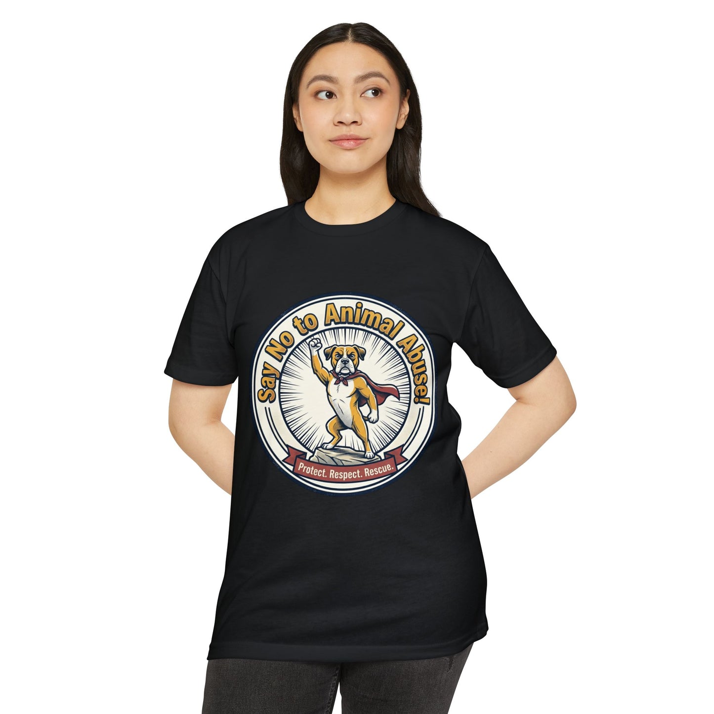 Say No to Animal Abuse T-Shirt – Protect, Respect, Rescue Animal Rights Tee