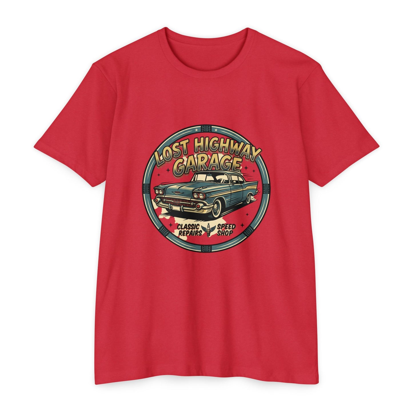 Lost Highway Garage Vintage Car T-Shirt — Classic Auto Emblem Tee