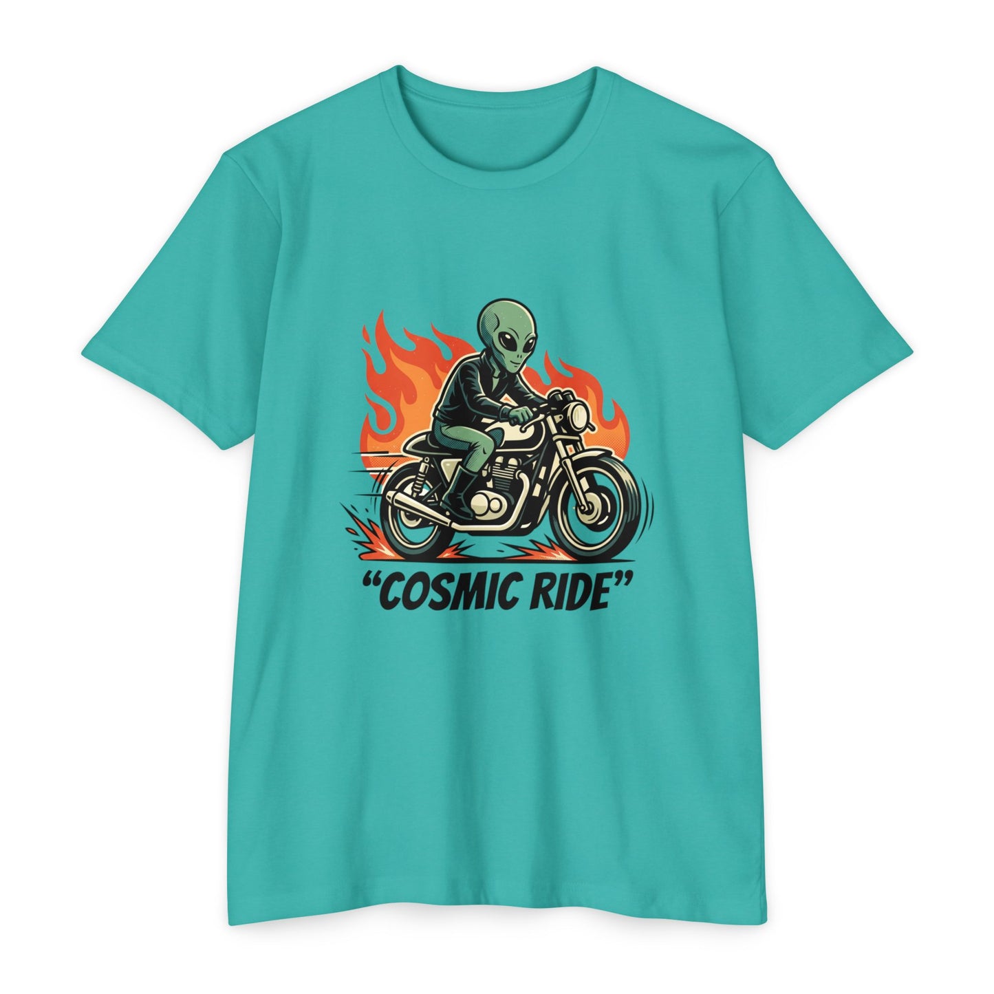 Cosmic Ride Alien Motorcycle T‑Shirt — Retro Biker Tee