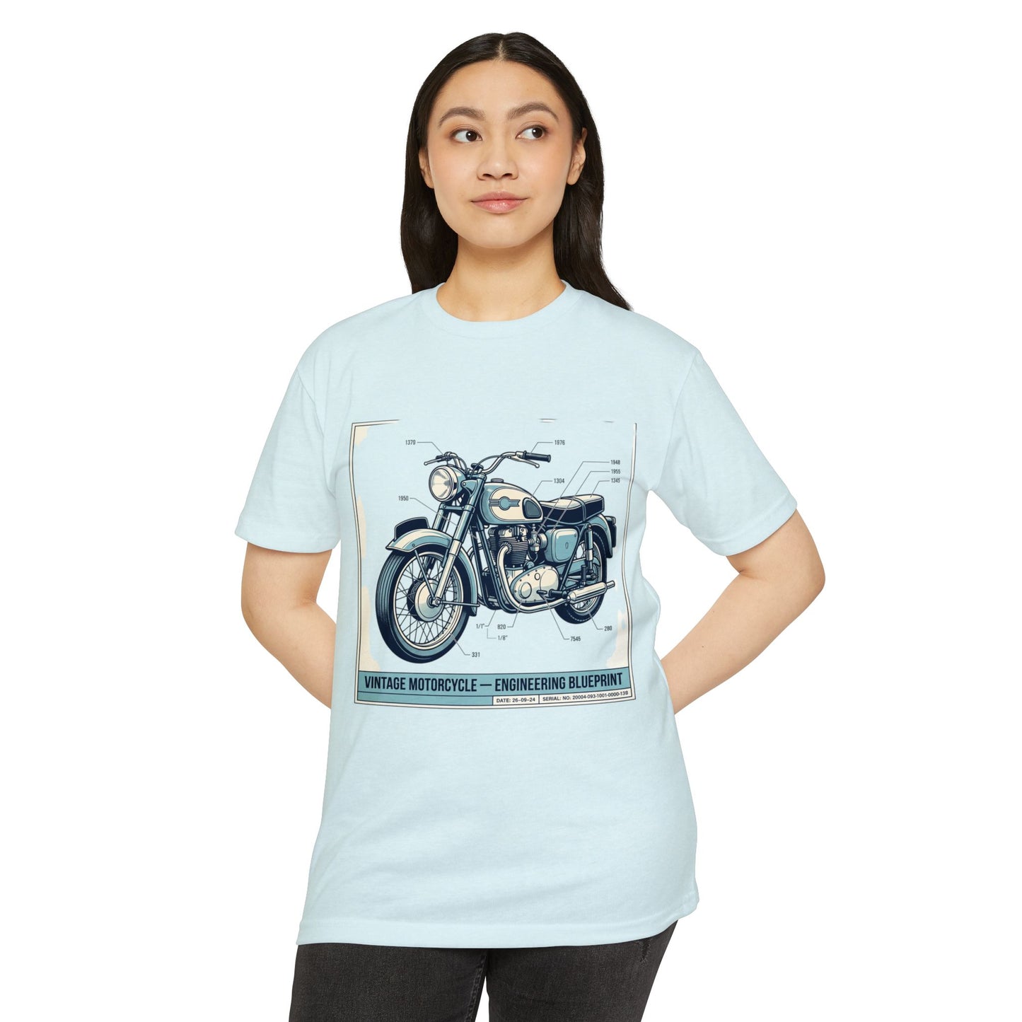 Vintage Motorcycle Blueprint T-Shirt — Classic Engineering Bike Tee