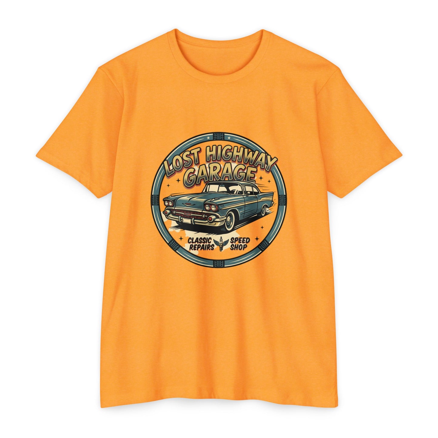 Lost Highway Garage Vintage Car T-Shirt — Classic Auto Emblem Tee