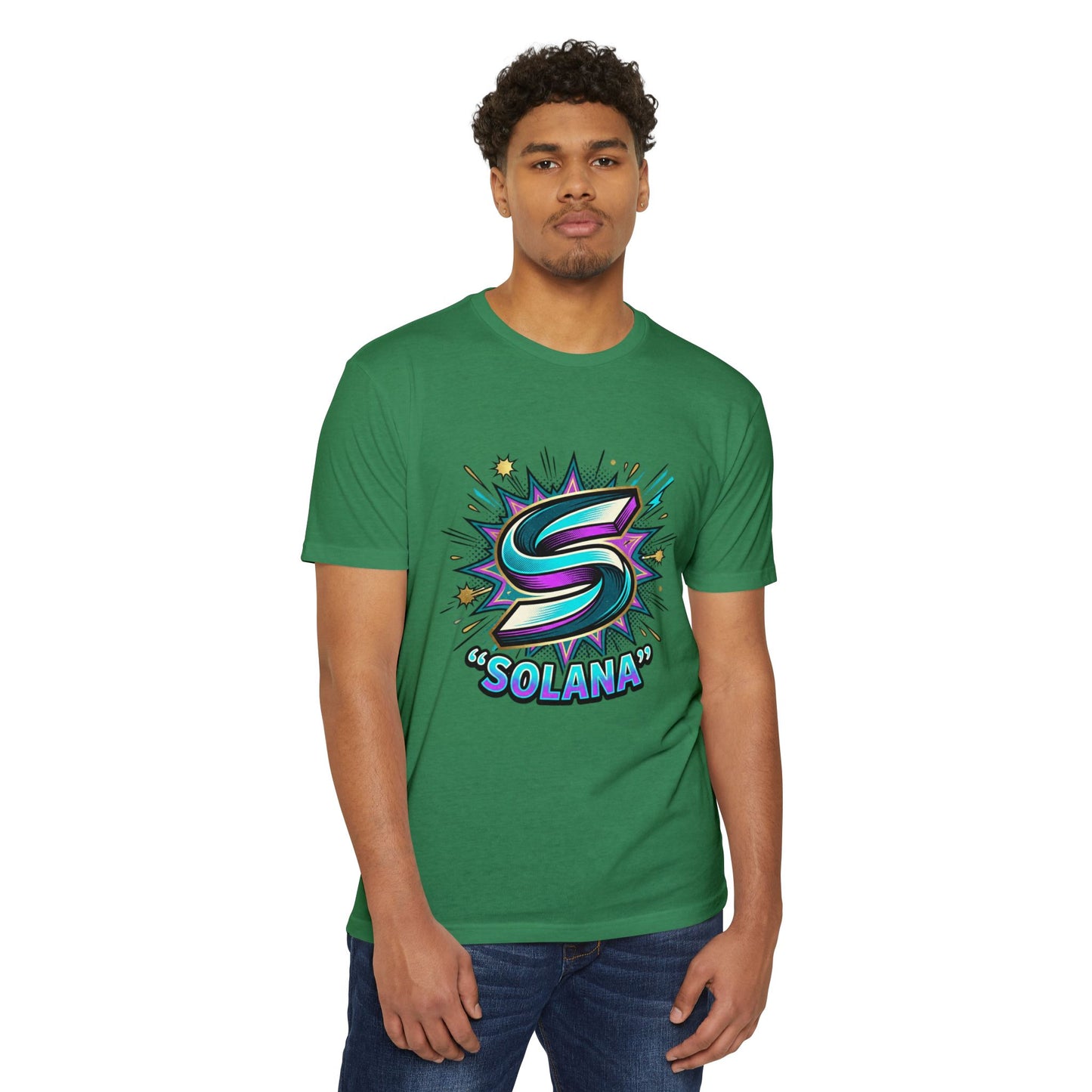 Camiseta com o logotipo Solana Comic — Camiseta Cripto Retrô Gamer